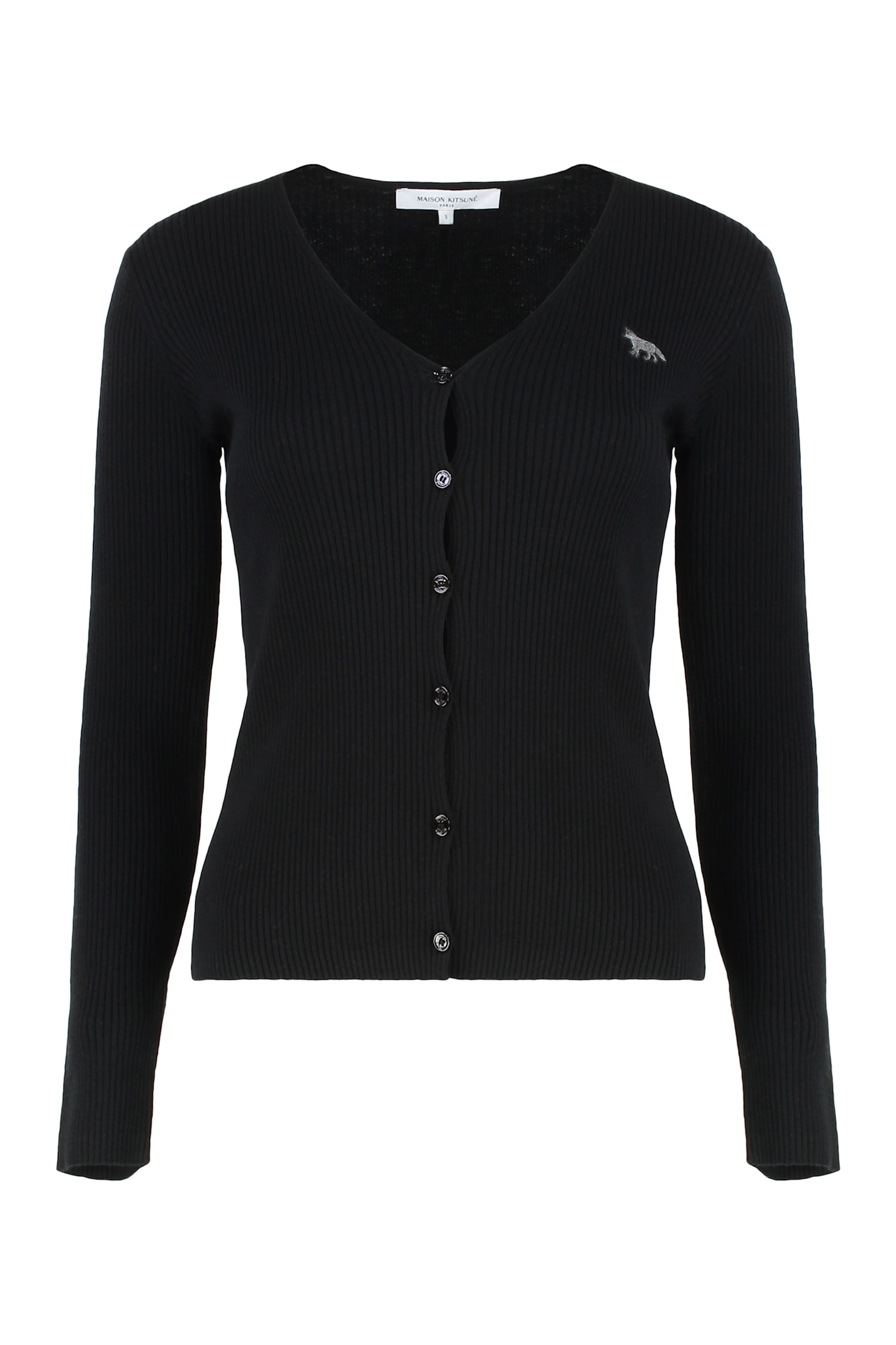 Maison Kitsuné Cardigan Made Of Fine Ribbed Wool In Black