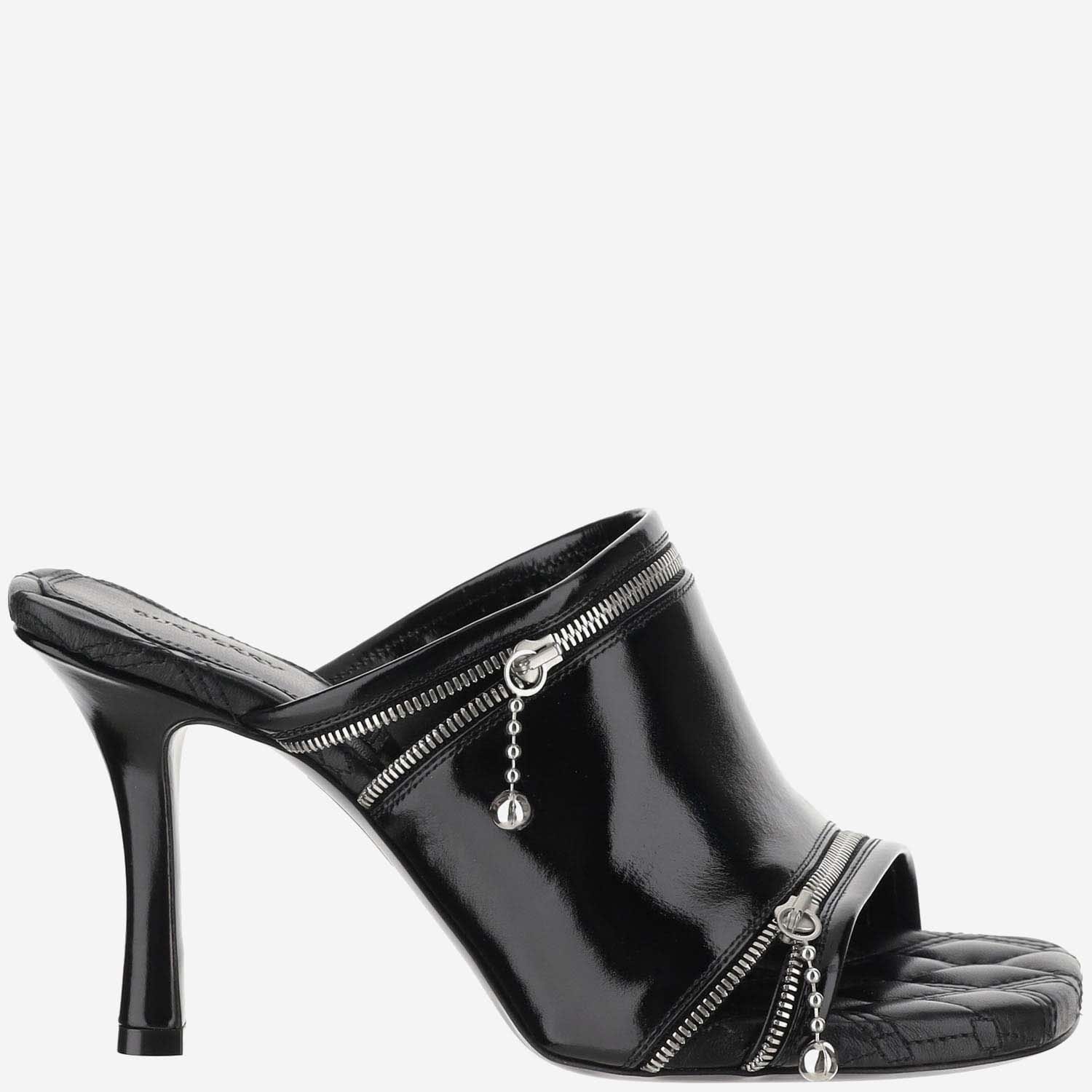 Shop Burberry Leather Peep Mules In Black