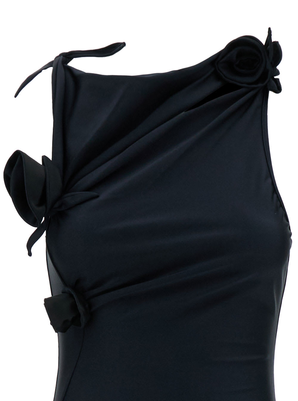 Coperni Embellished Asymmetric Flower Gown In Black