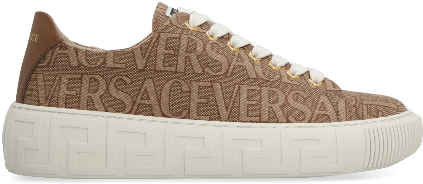 Shop Versace Greca Low-top Sneakers In Brown