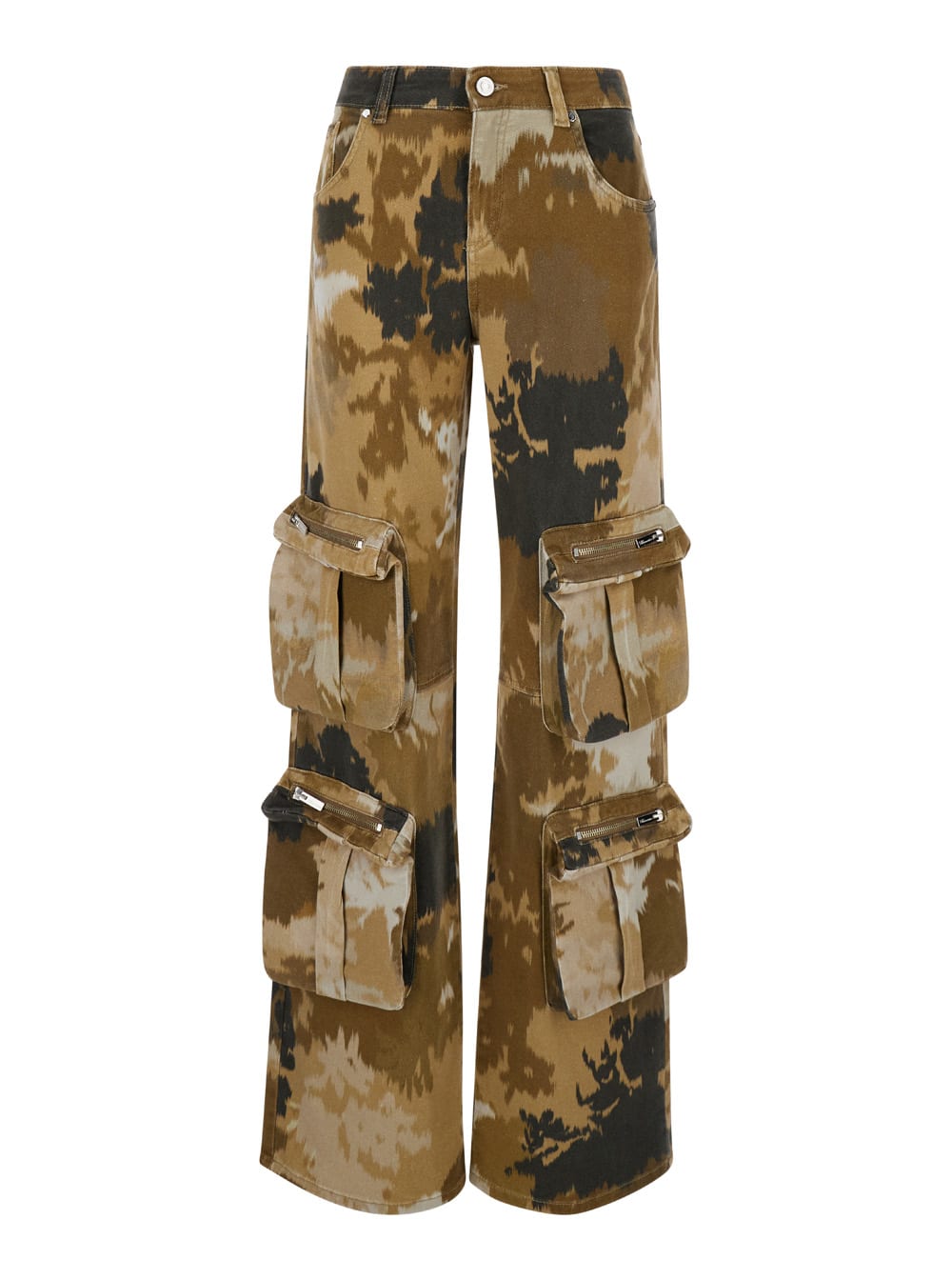 Shop Blumarine Brown Cargo Pants With Camouflage Motif In Stretch Cotton Woman