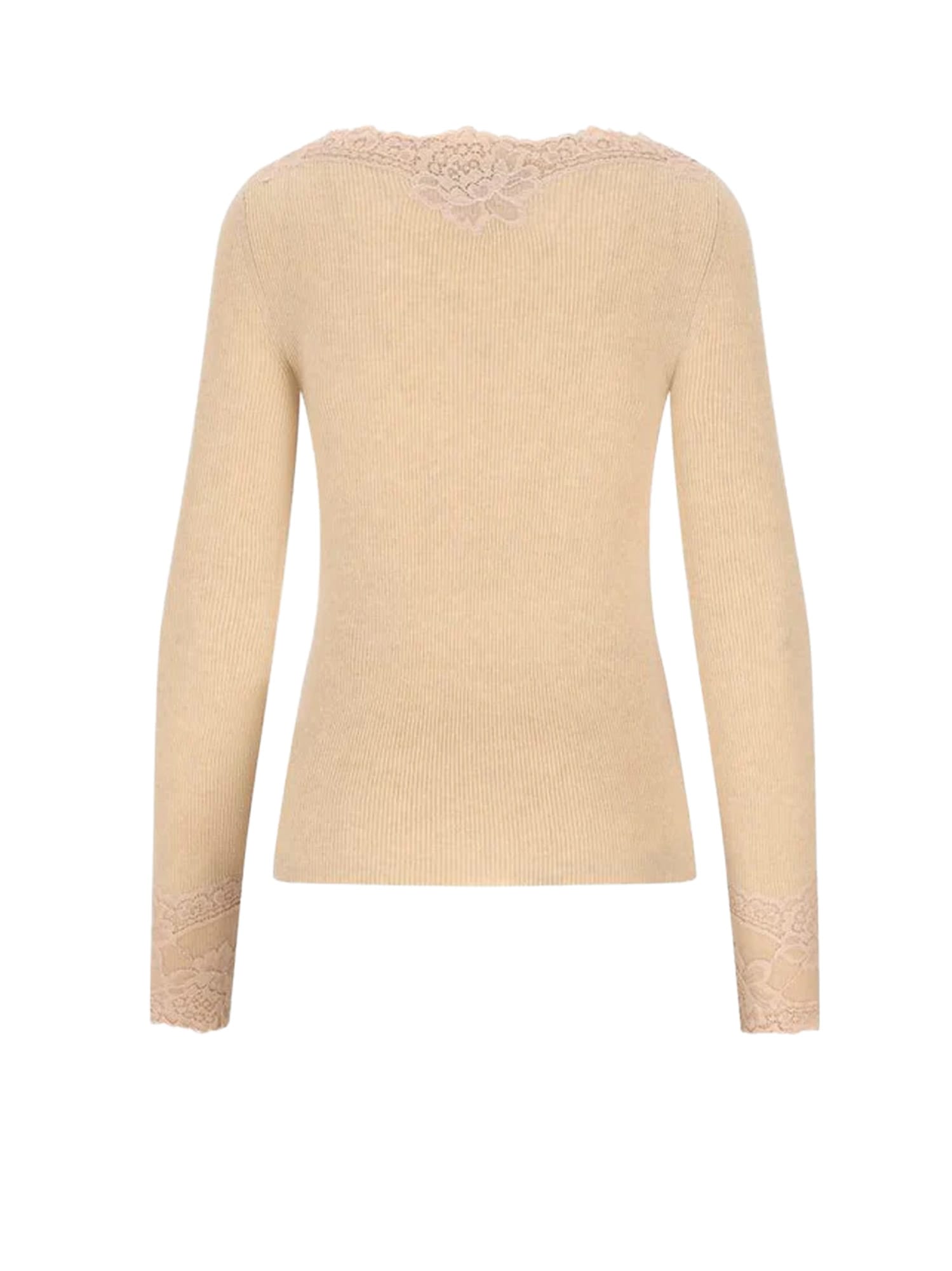 Valentino Cashmere Sweater With Lace And Boat Neckline In Neutral
