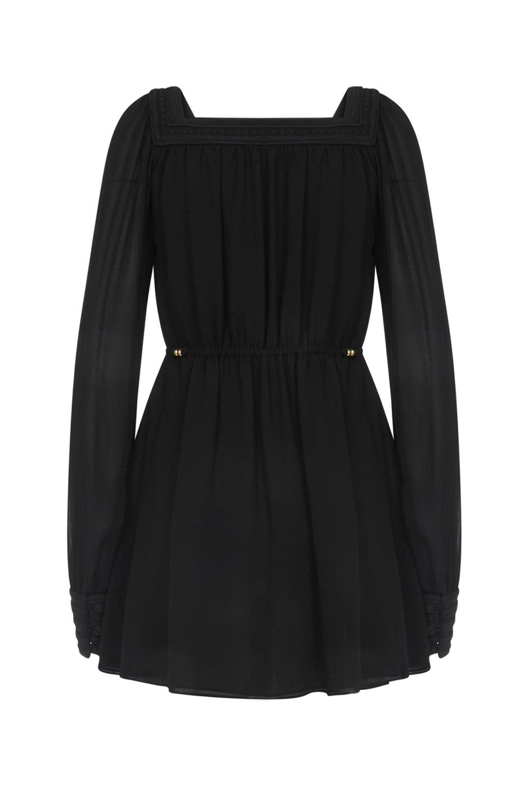 Saint Laurent Tiewaist Mini Dress In Black