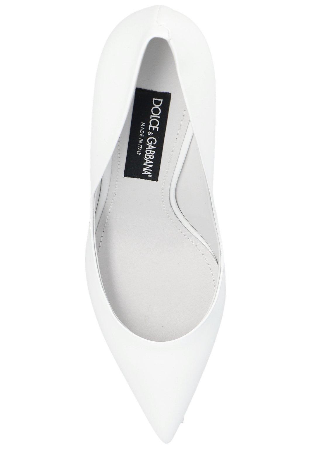 Shop Dolce & Gabbana Logo Plaque Pointed-toe Pumps In Bianco