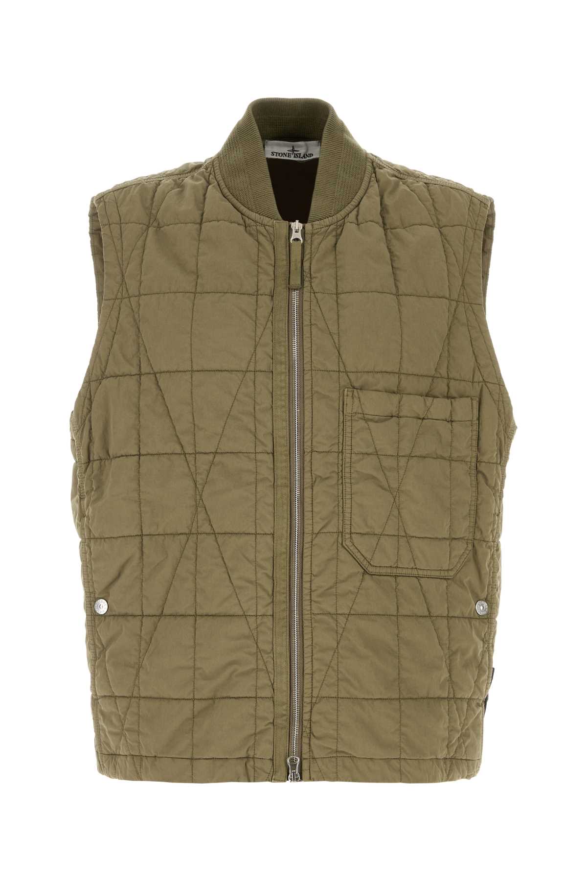 Stone Island Army Green Cotton Blend Sleeveless Jacket
