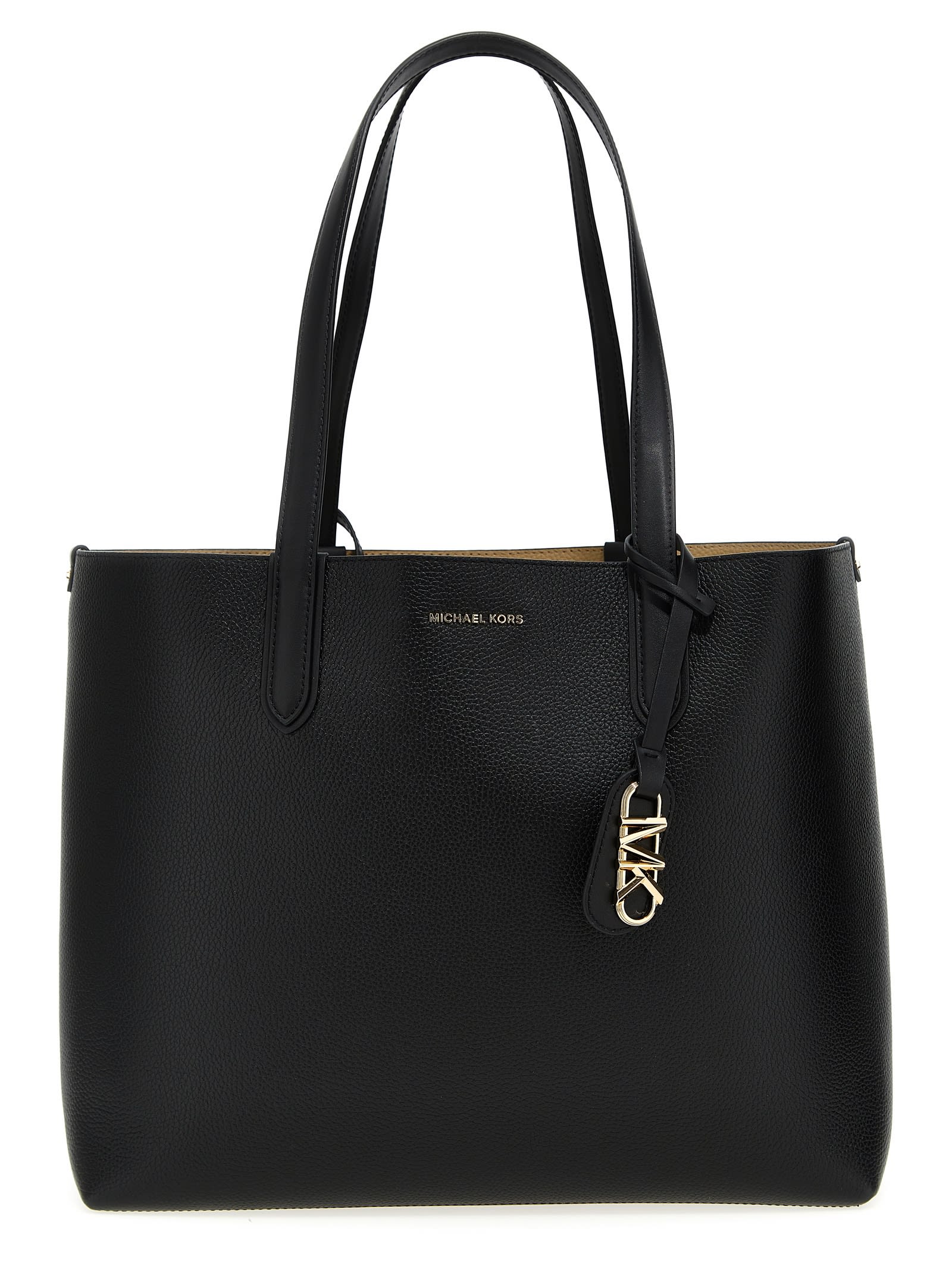 Shop Michael Kors Logo Leather Shopping Bag In Black