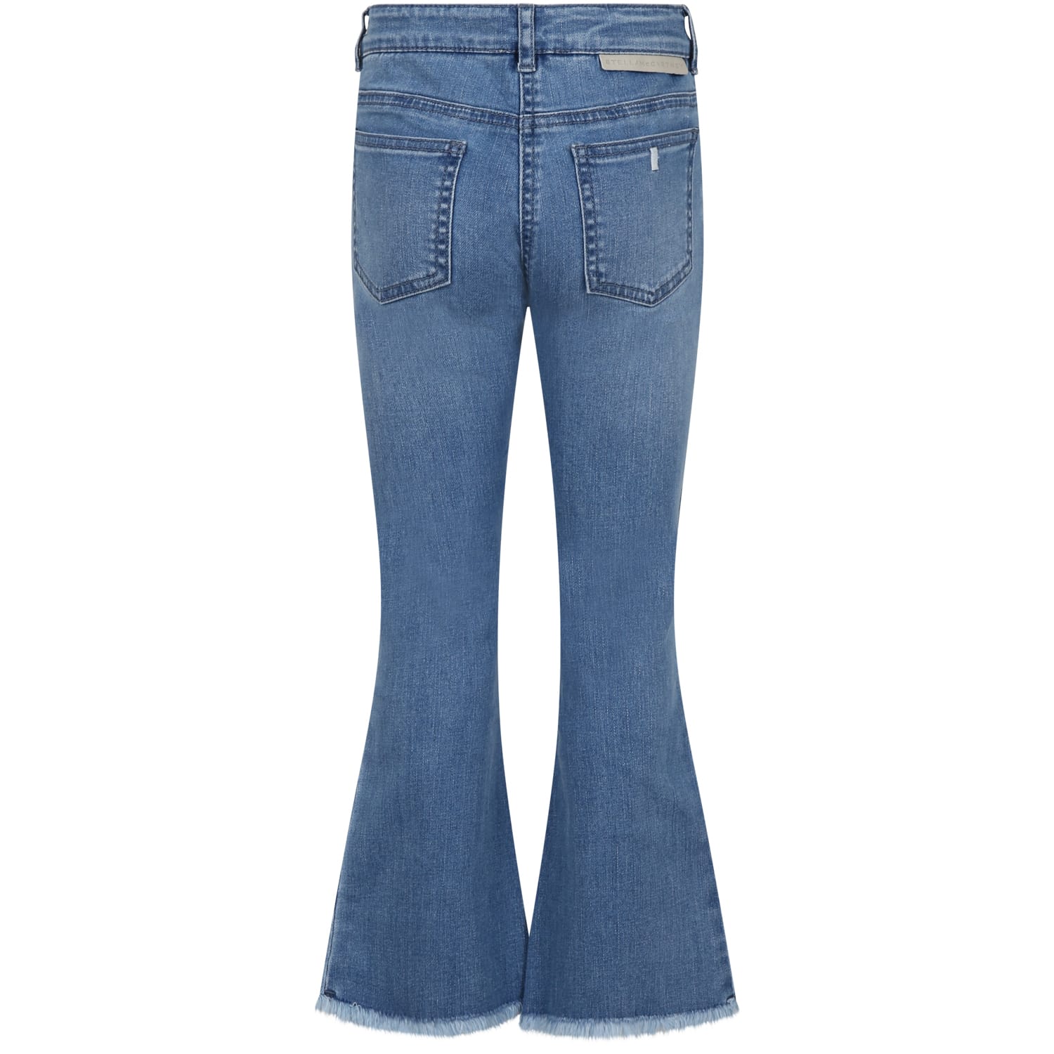 Shop Stella Mccartney Denim Flare Jeans For Girl With Fringes In Blu Denim