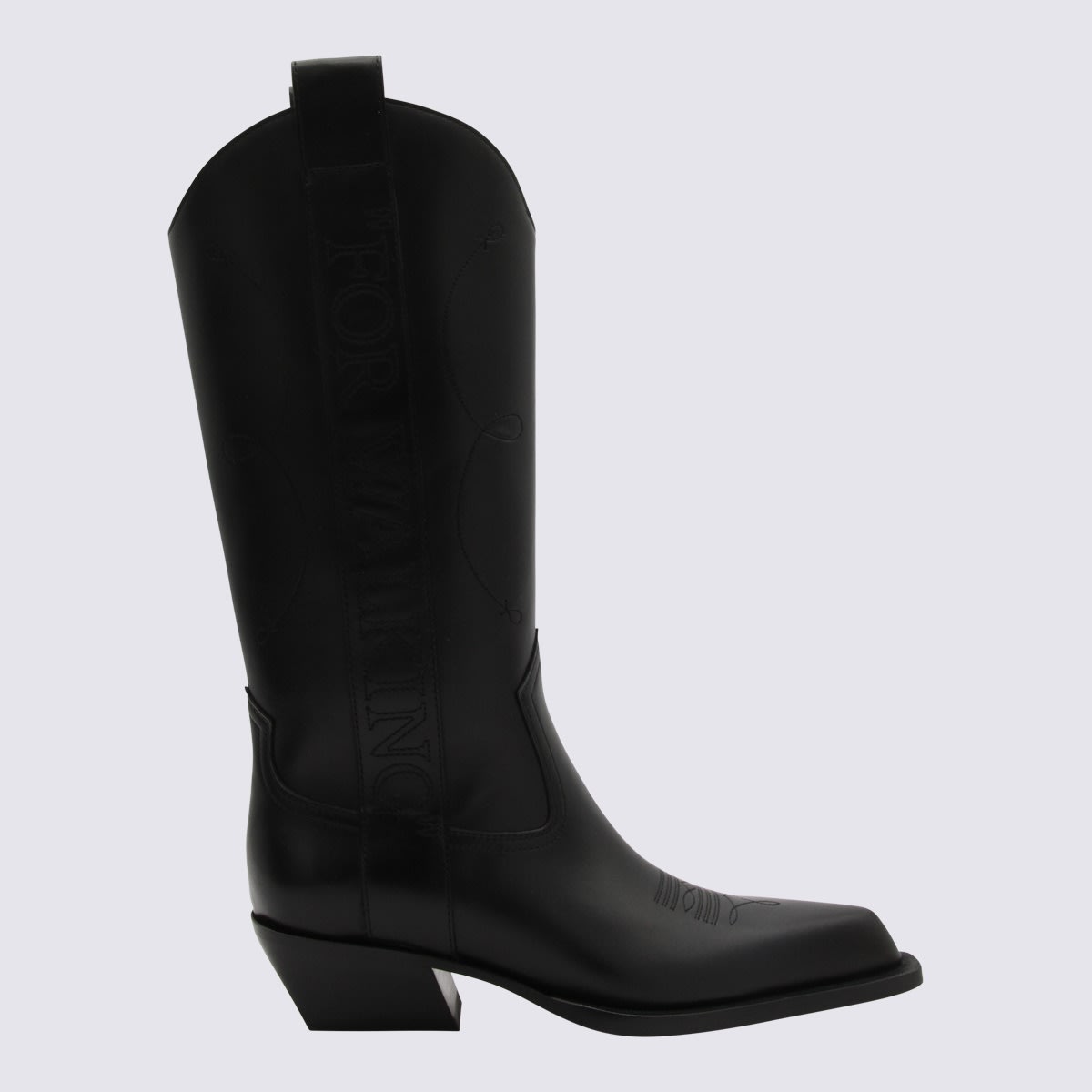 Shop Off-white Black Leather For Walking Texan Boots