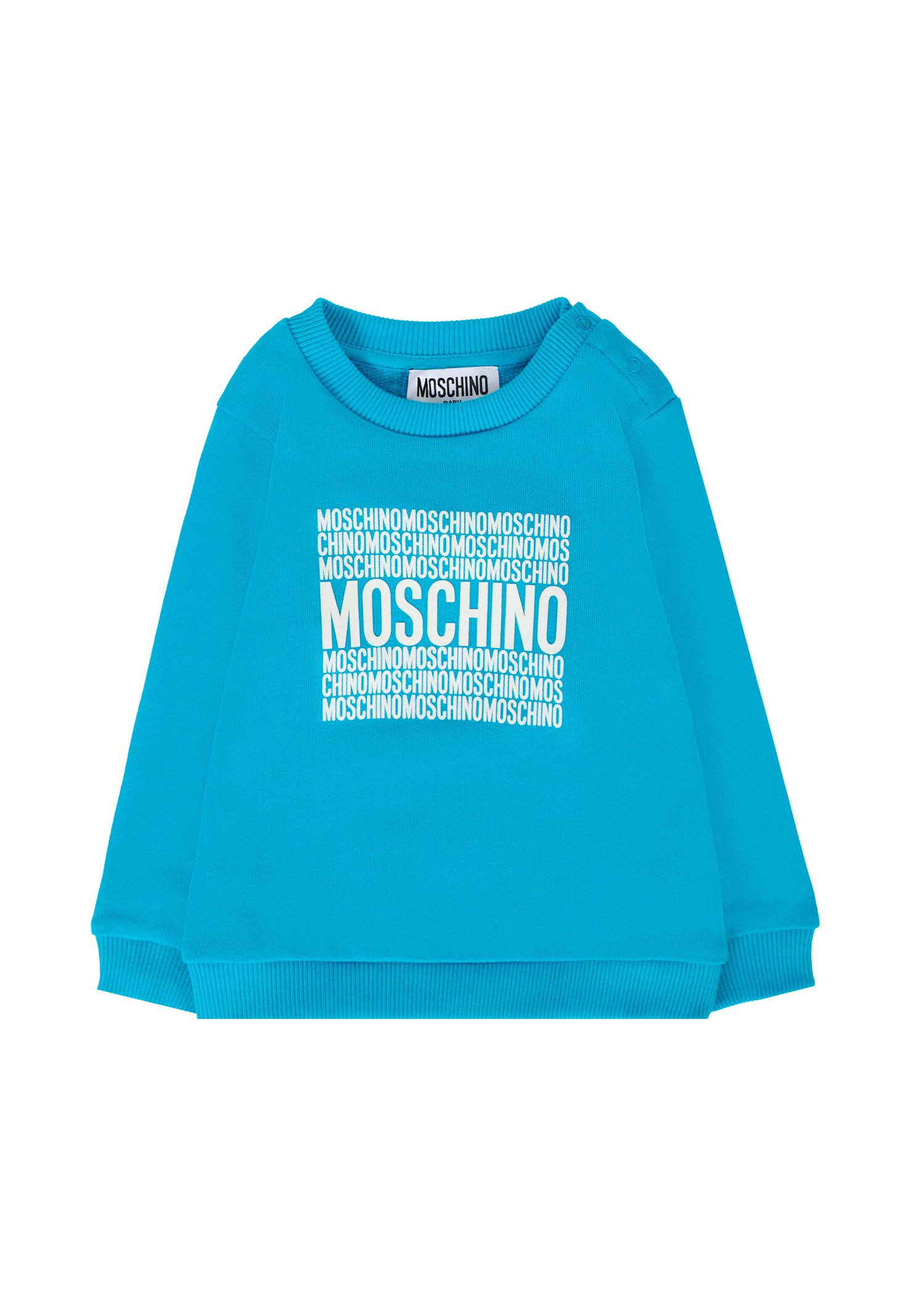 Moschino Light Blue Sweatshirt For Baby Boy With Logo In Blue