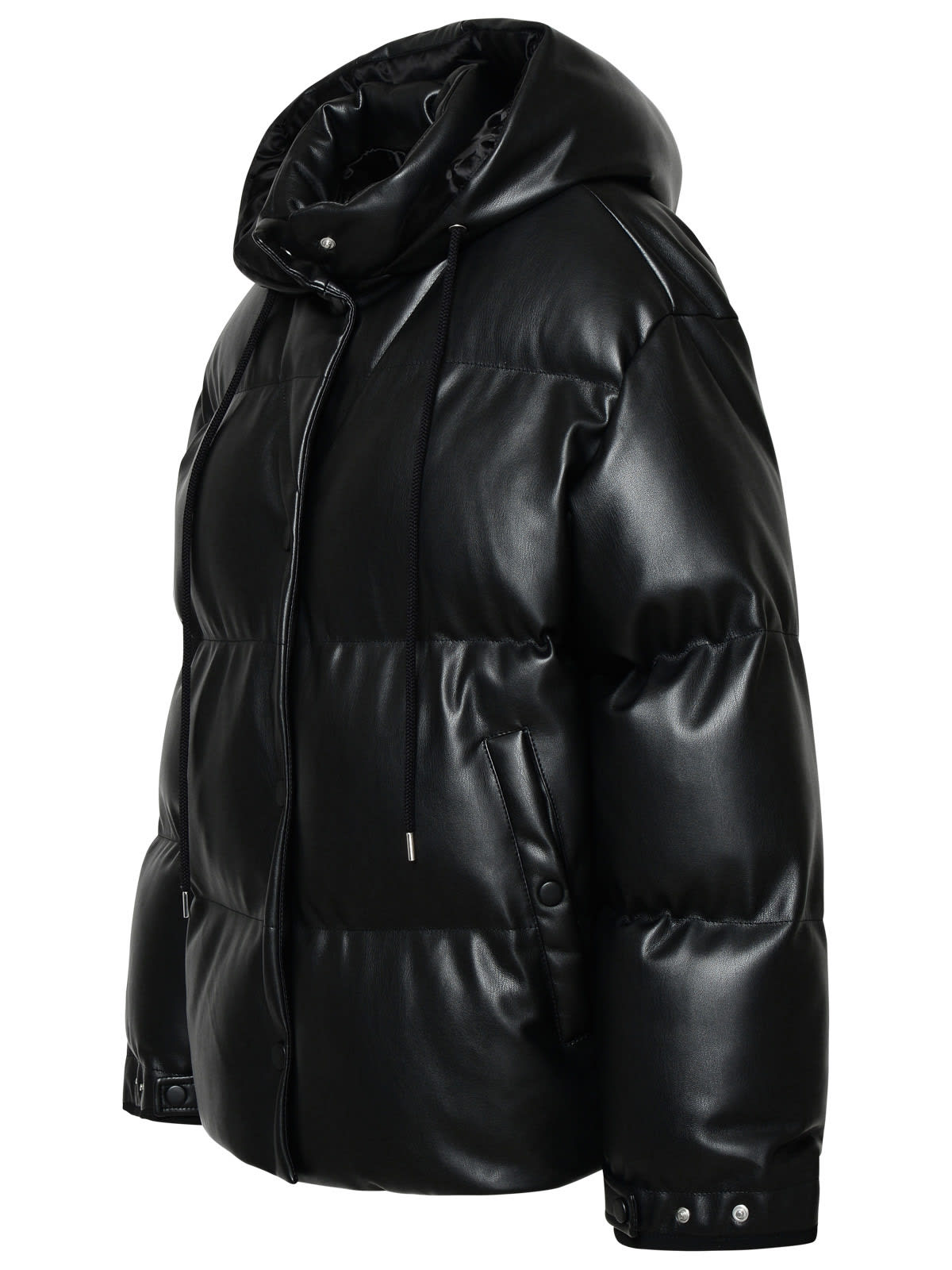 Shop Stella Mccartney Altermat Black Imitation Leather Down Jacket