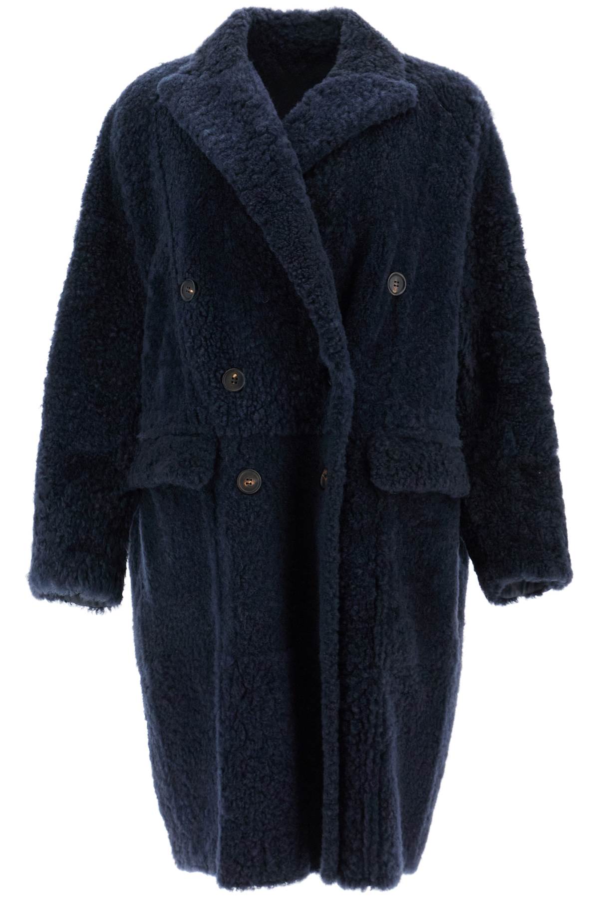 Shop Brunello Cucinelli Shearling Frosty Effect Coat In Blu Freddo (blue)