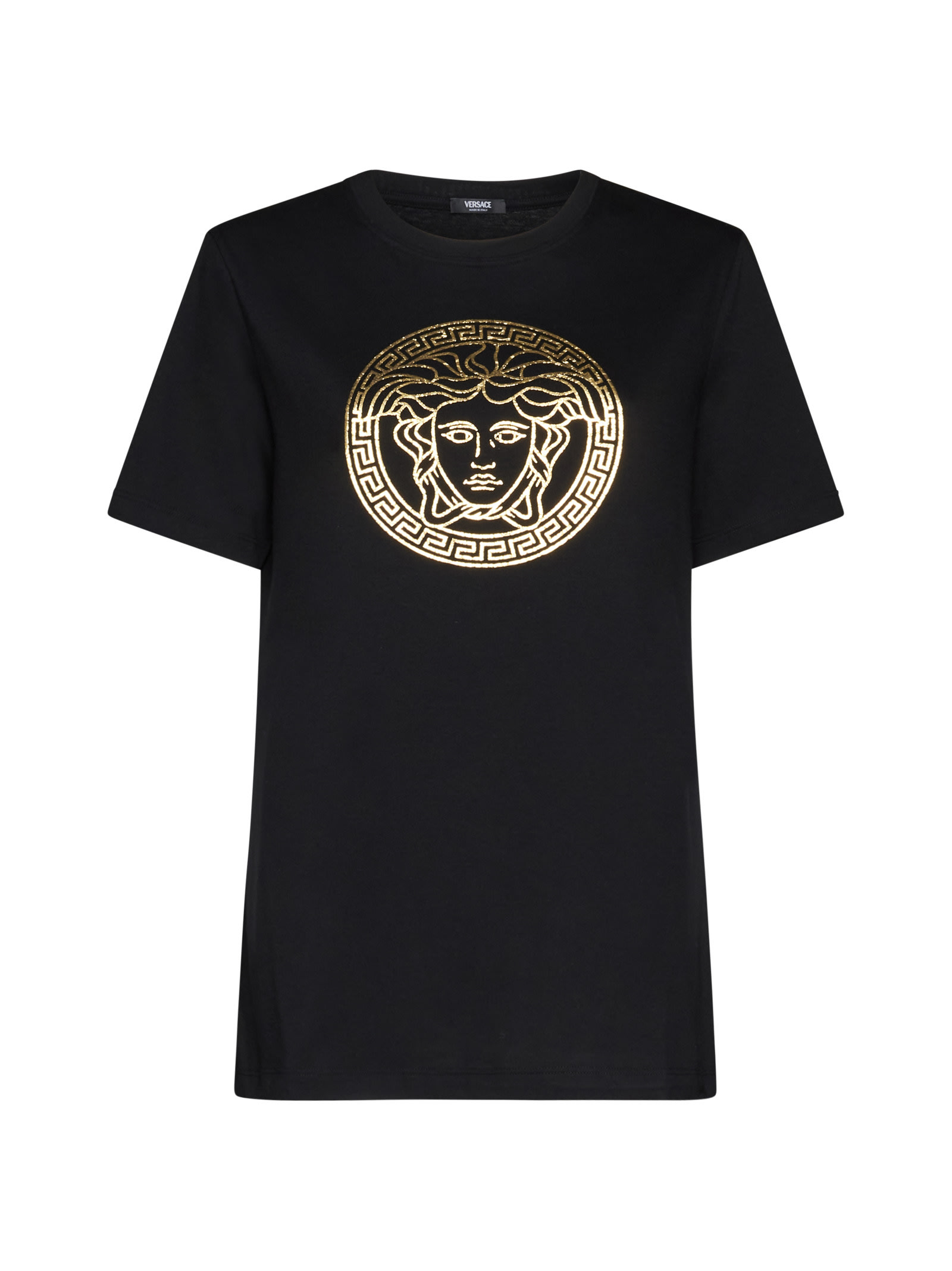 Shop Versace T-shirt In Black Gold