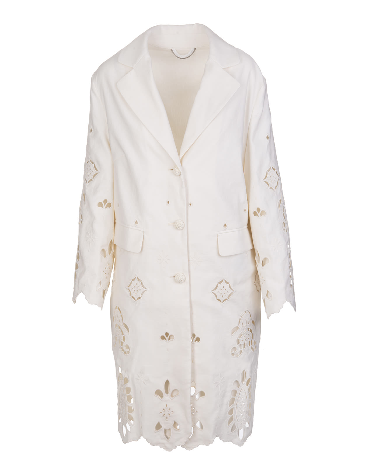 Ermanno Scervino White Overcoat With Carved Embroidery