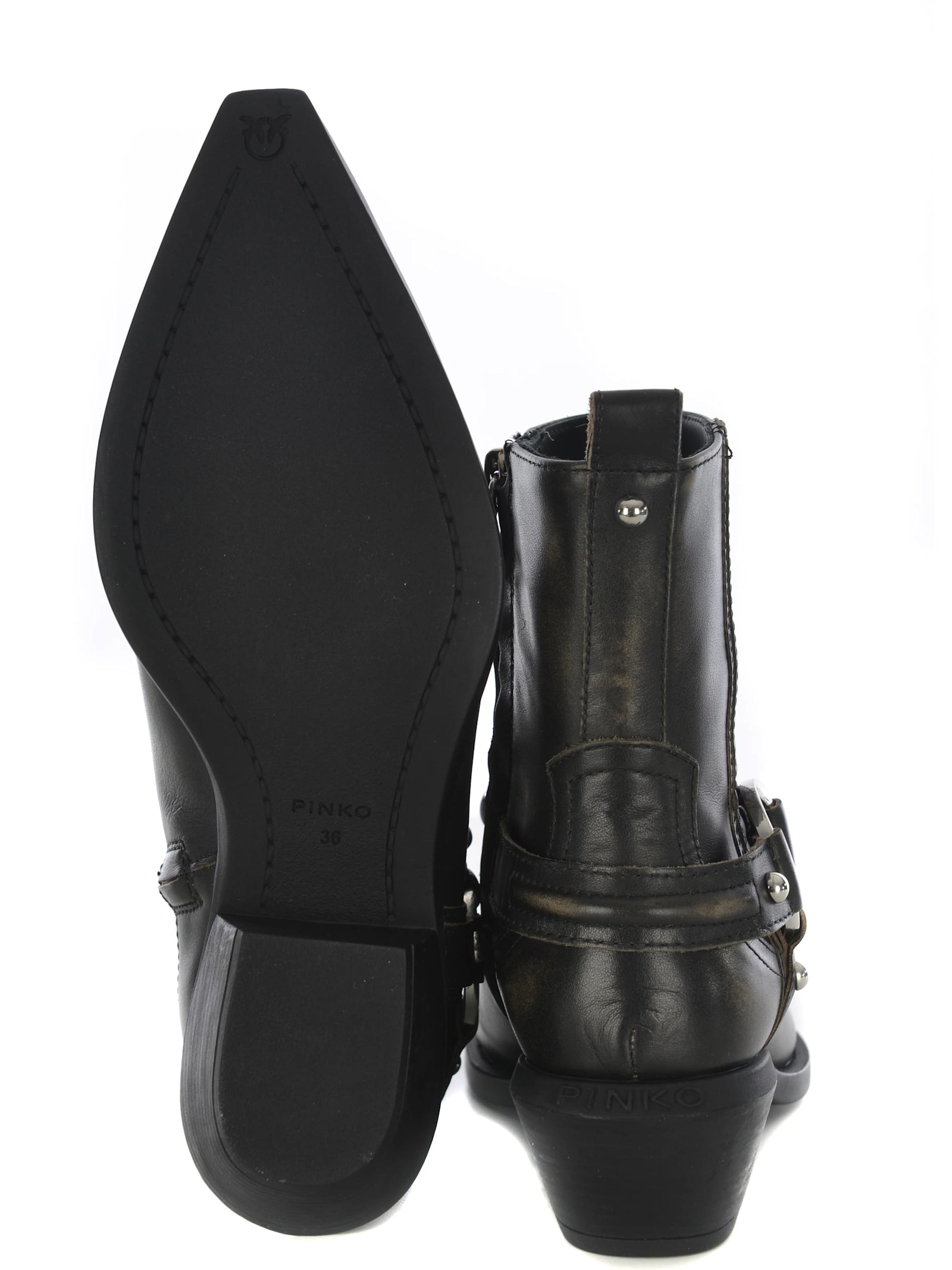 Shop Pinko Texan Boots  Made Of Leather In Black