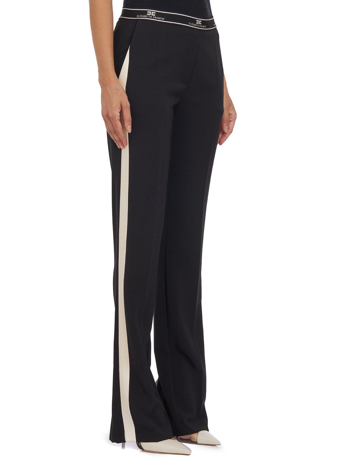 Shop Elisabetta Franchi Logo-waistband Straight-leg Trousers In Nero