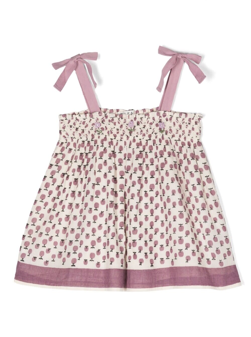 Shop Emile Et Ida Multicolor Flared Blouse With Self-tie Straps And Print In Cotton Girl In Violet