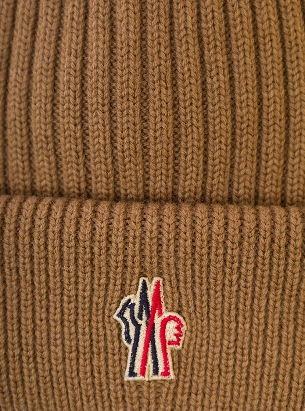 Shop Moncler Beige Beanie With Logo Embroidery In Wool Man