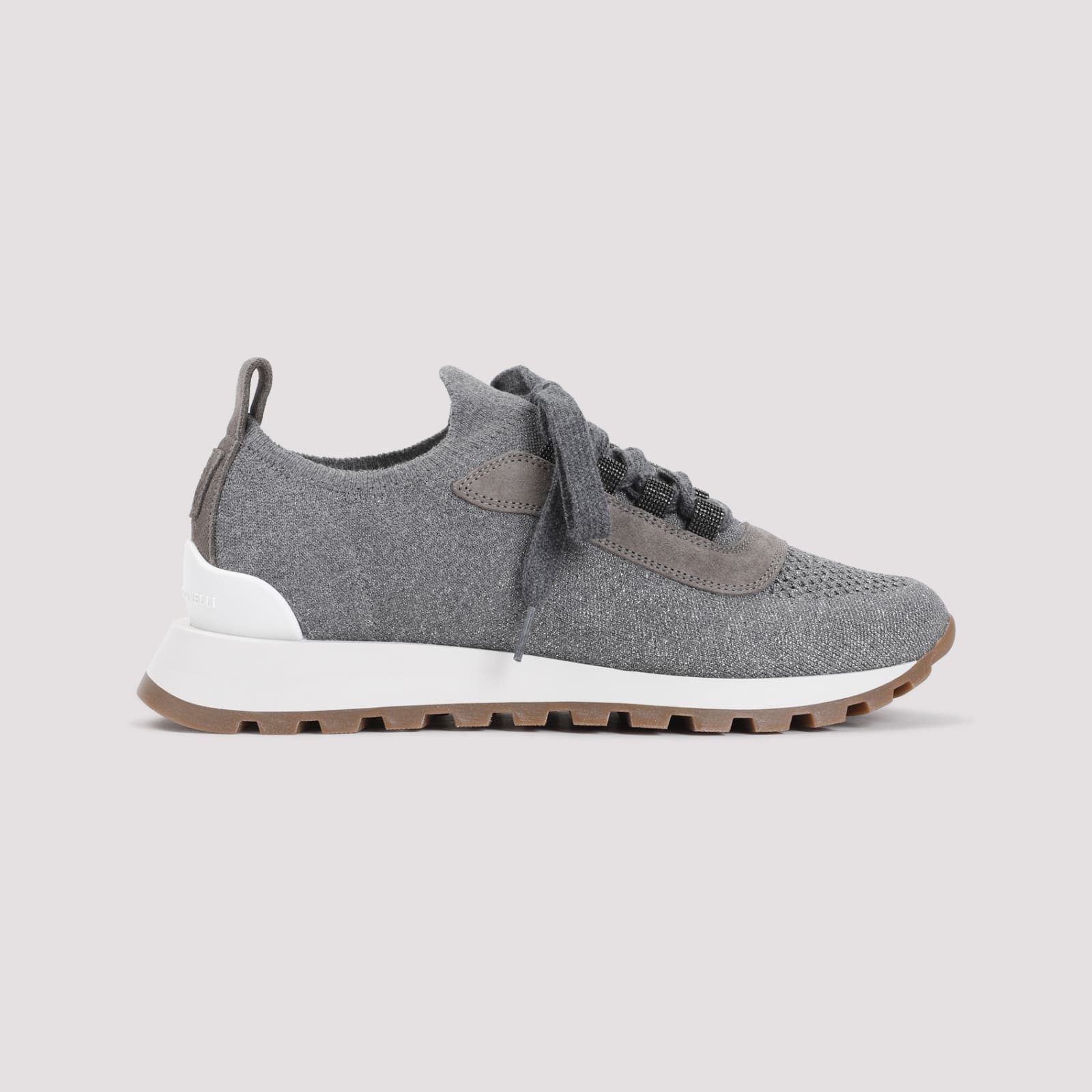 Shop Brunello Cucinelli Shiny Knit Sneakers In Grey