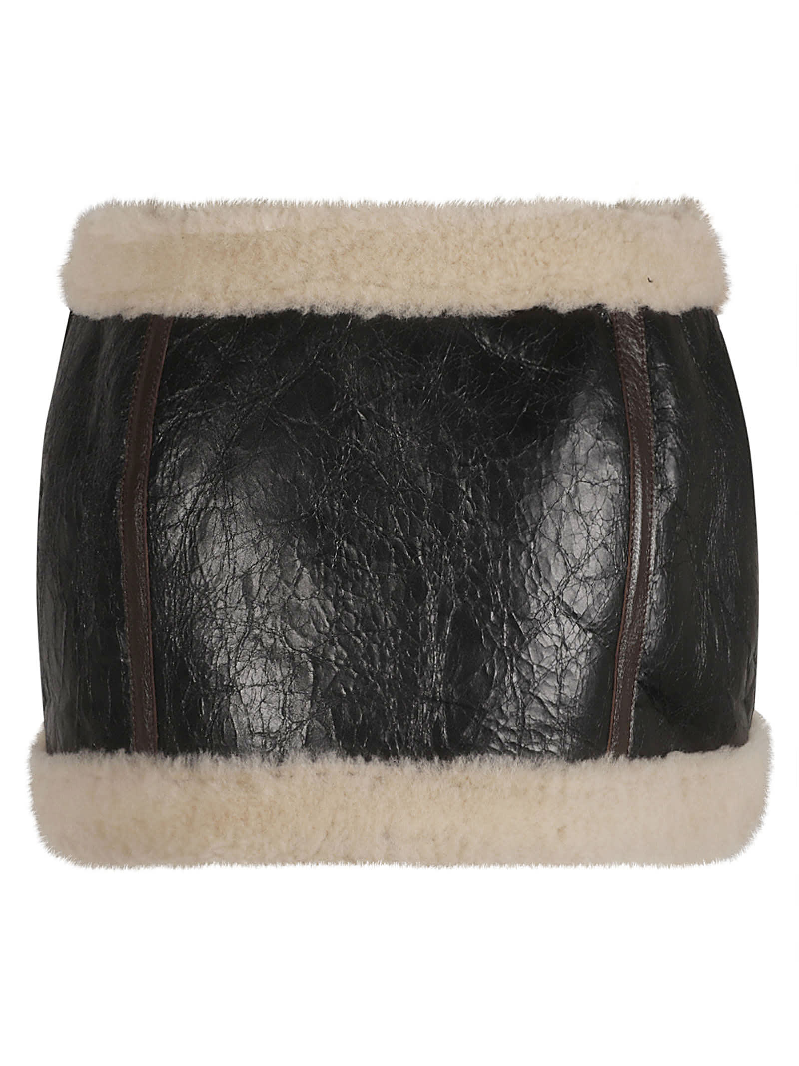 Shop Blumarine Fur Trim Belted Short Skirt In Black/brown