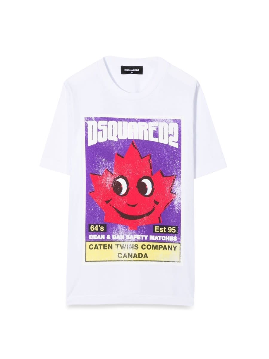 Dsquared2 Front Logo And Leaf Print T-shirt In White