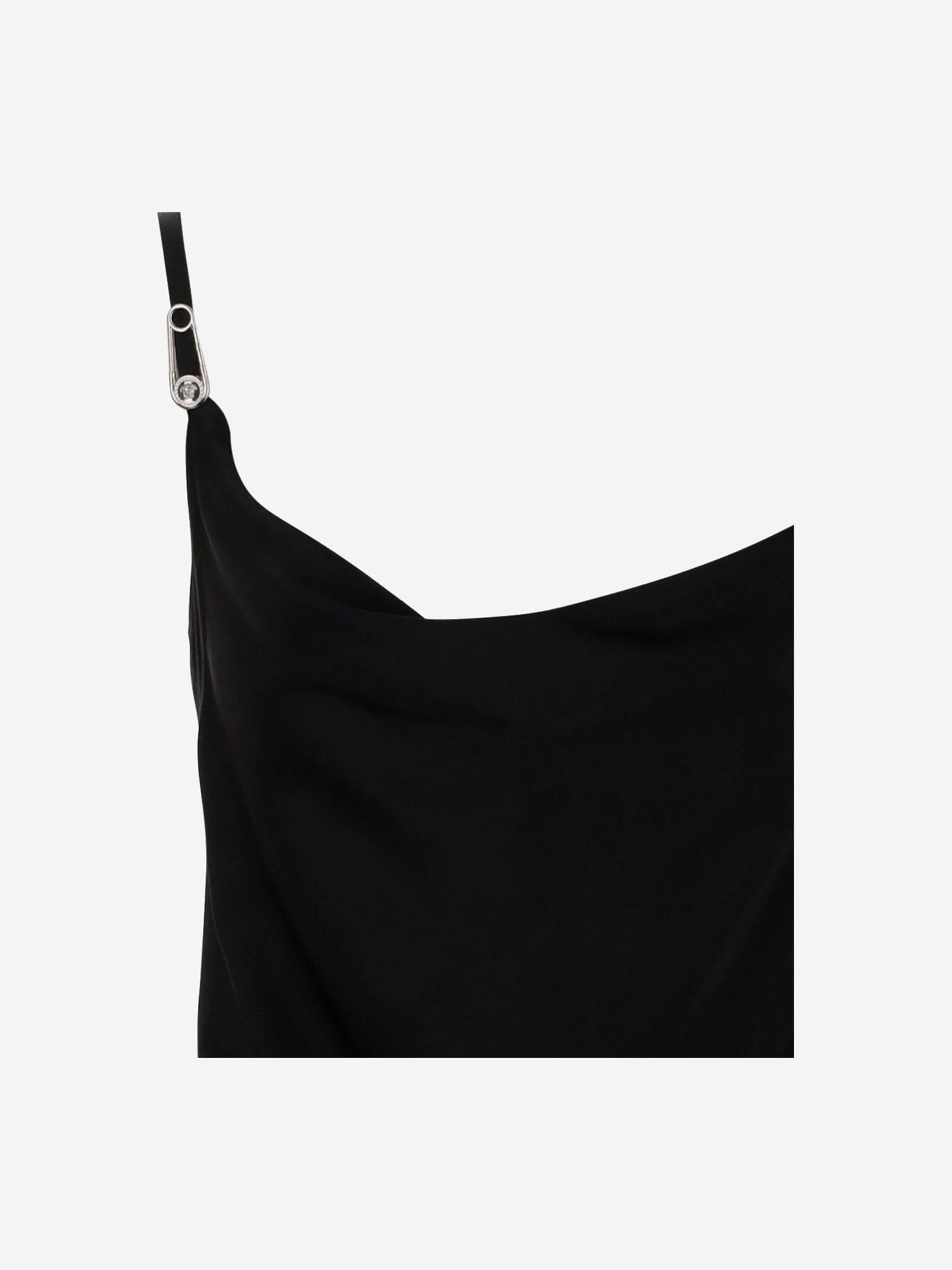 Versace Satin Mini Dress With Safety Pin Detail In Black