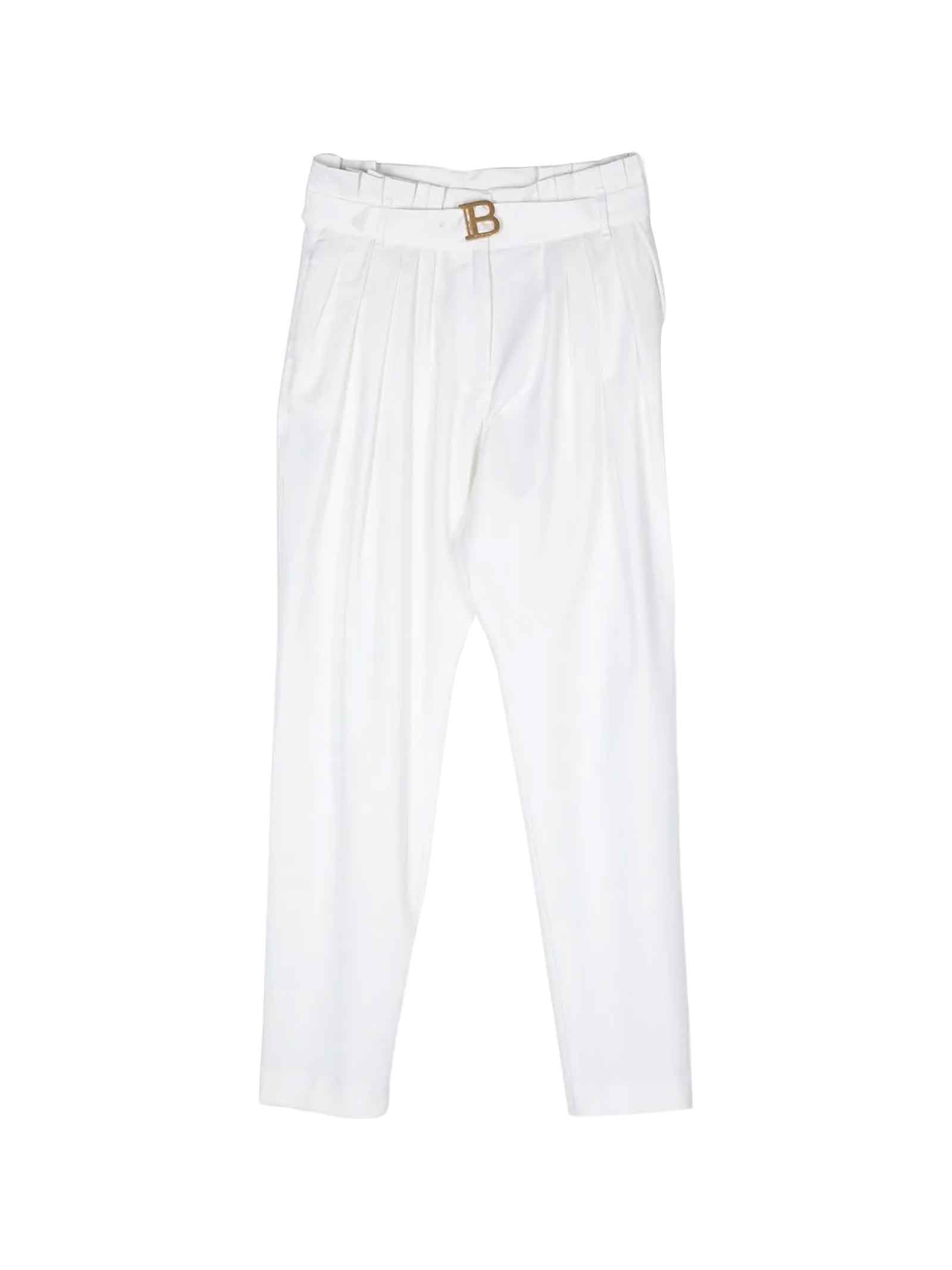 Shop Balmain White Trousers Girl In Bianco/oro