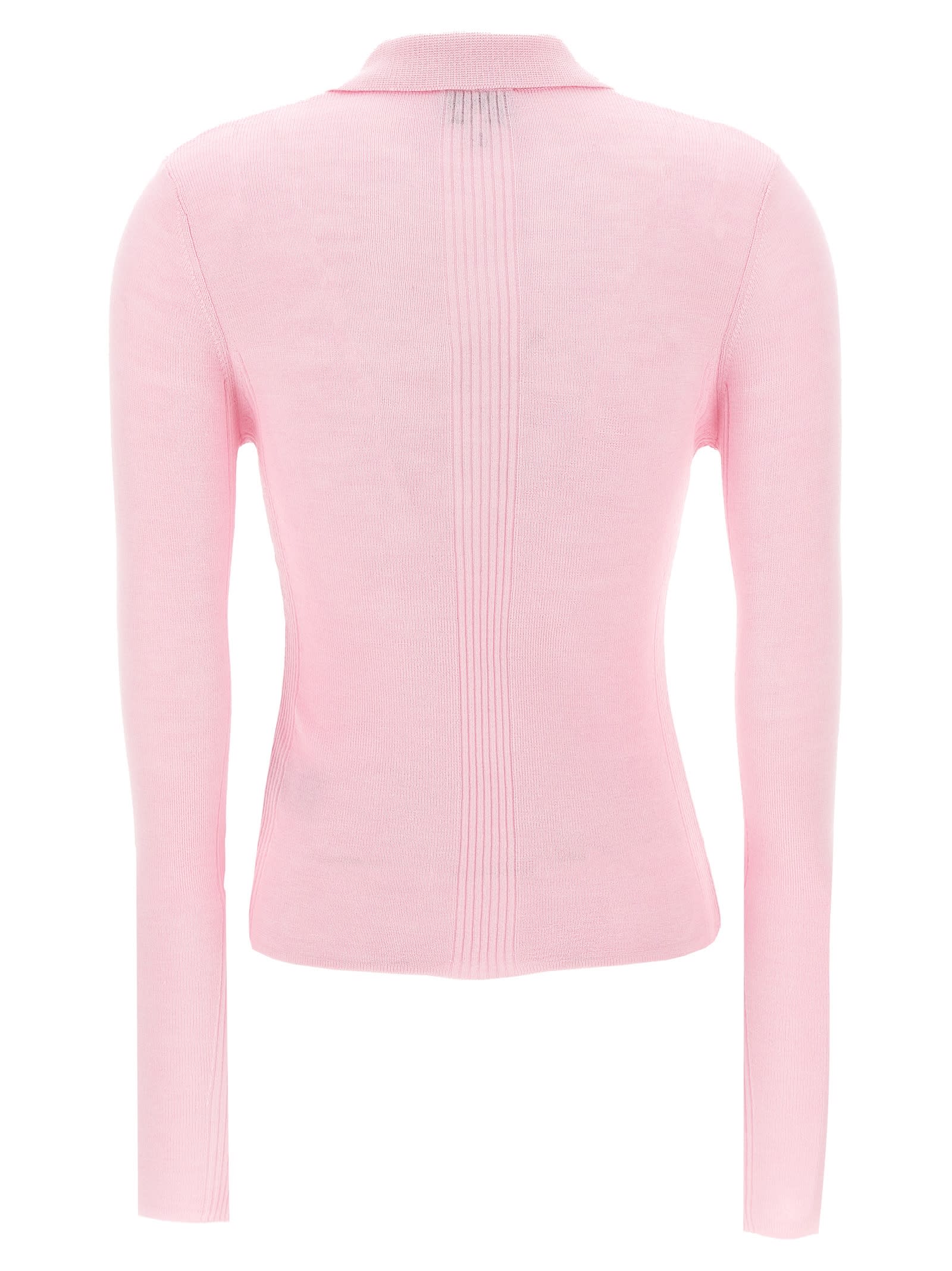 Shop Ganni Logo Embroidery Knitted Polo Shirt In Pink