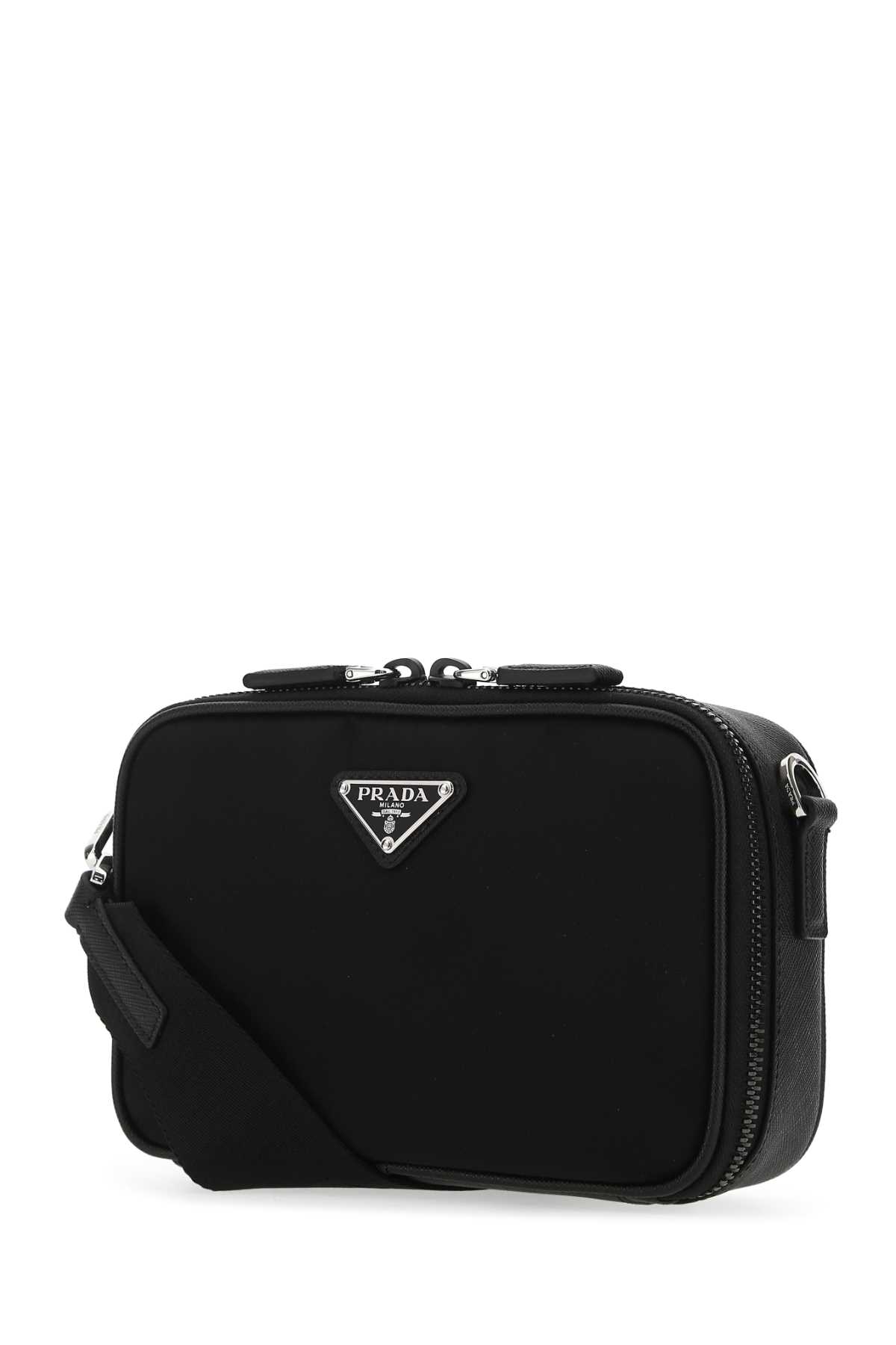 Shop Prada Black Leather And Nylon Crossbody Bag In F0002