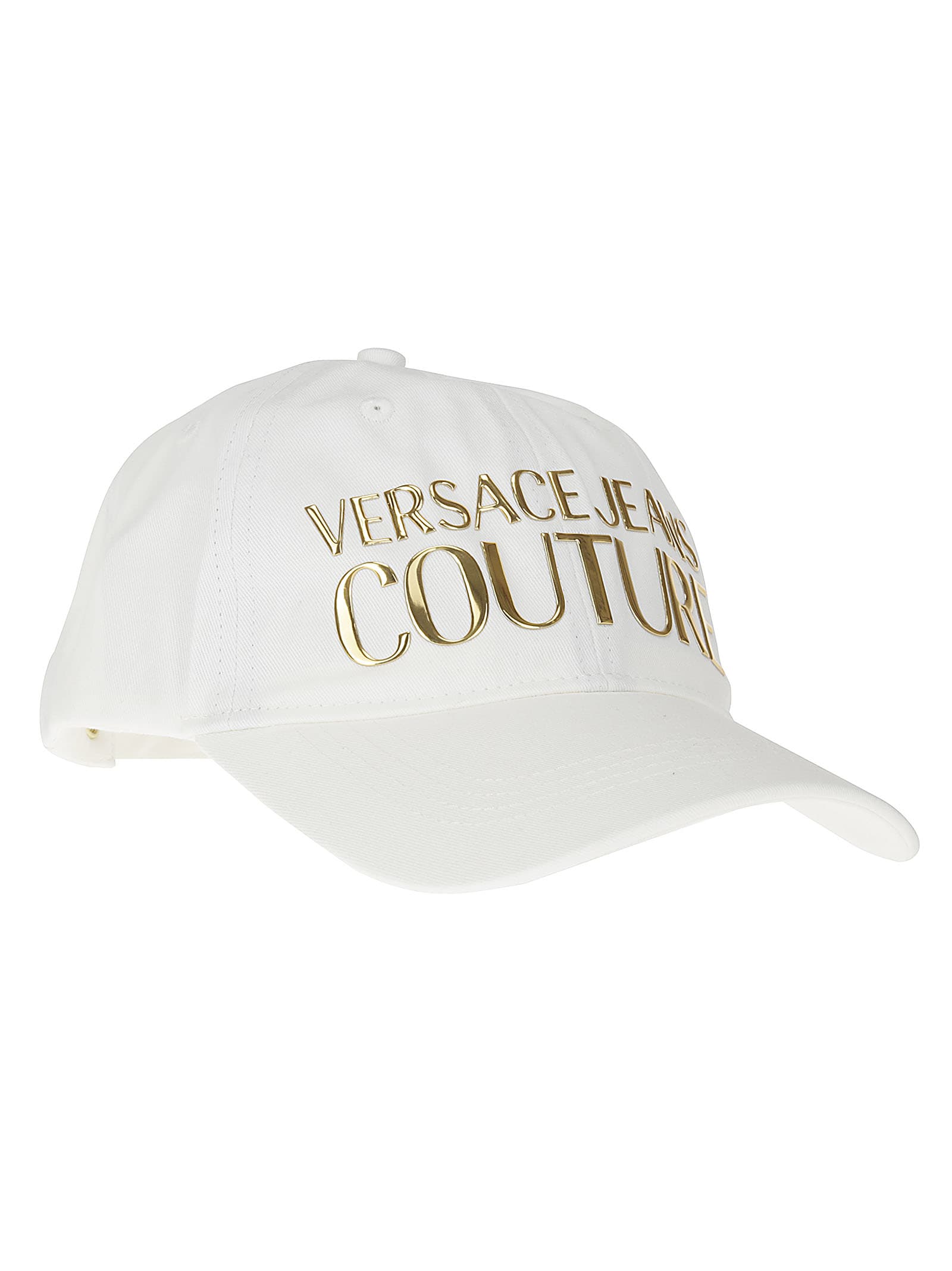 Shop Versace Jeans Couture Baseball Cap With Cut In The Middle Hat In White/gold