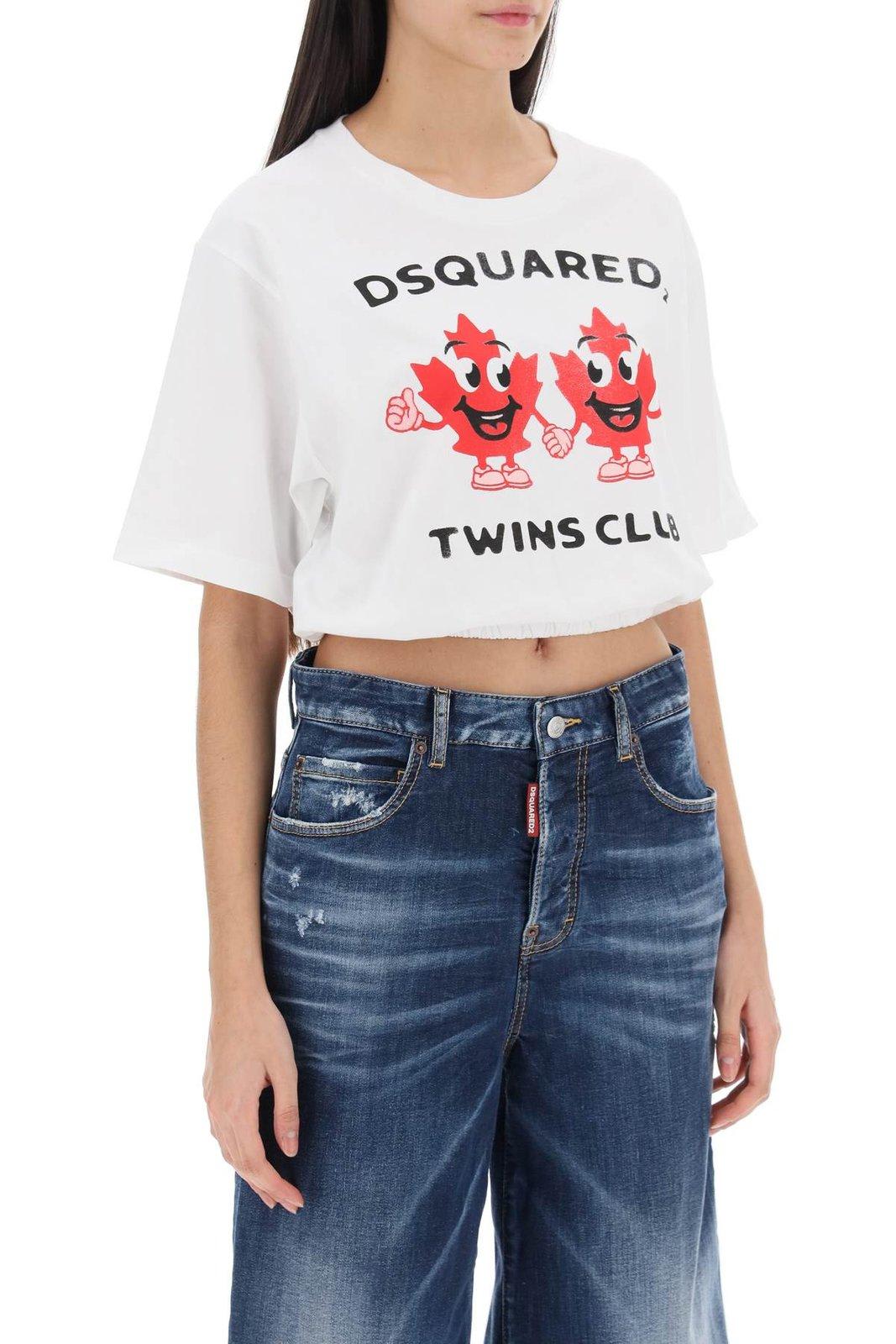 Shop Dsquared2 Twins Club Print Cropped T-shirt