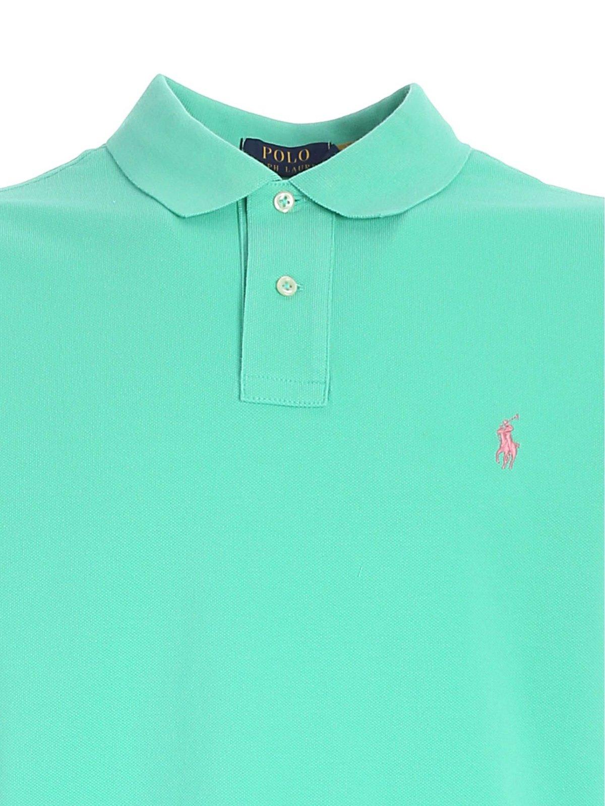 Shop Polo Ralph Lauren Logo Embroidered Polo Shirt  In Green