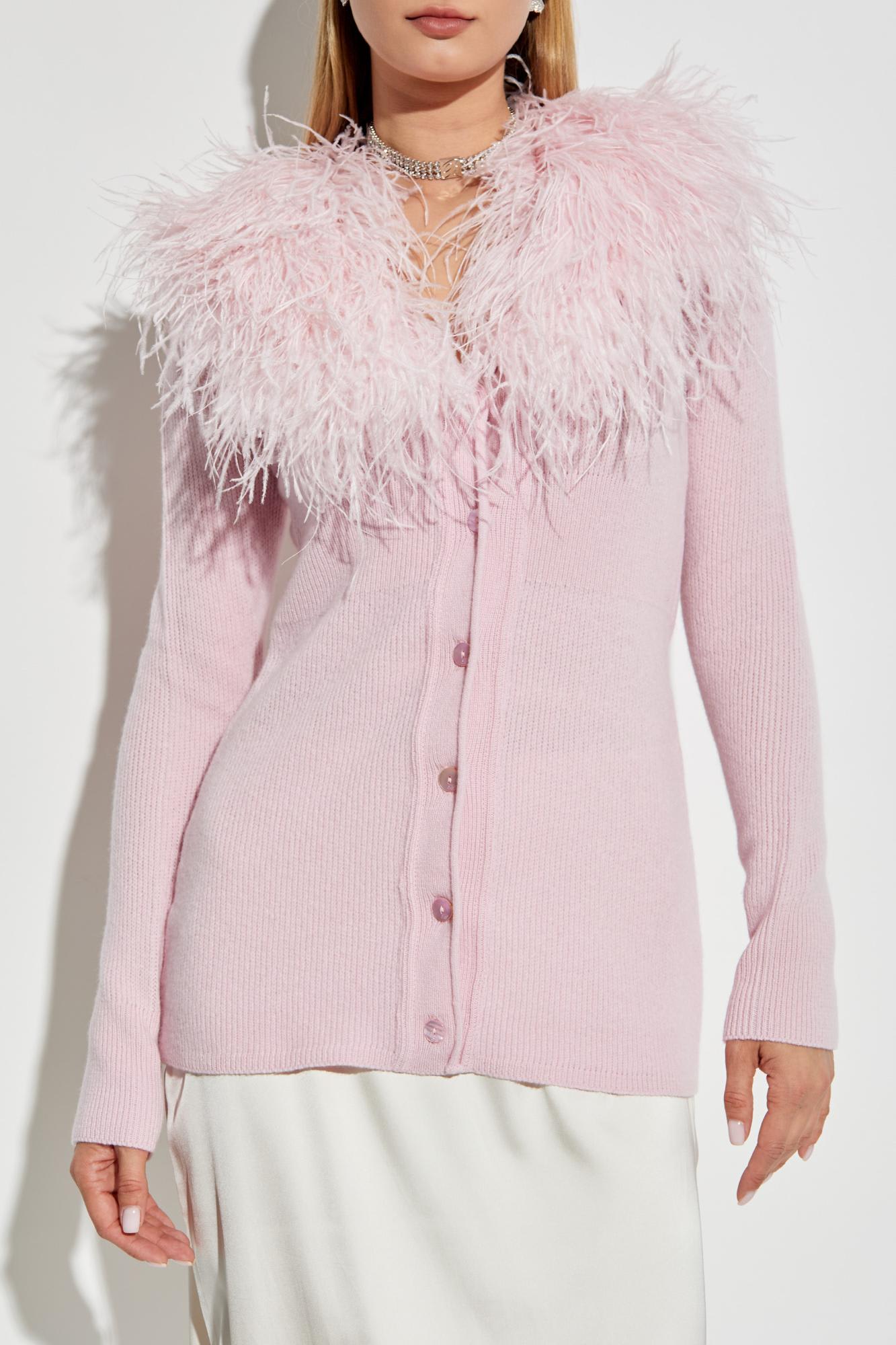 Blumarine Cardigan With Ostrich Feathers In Pink