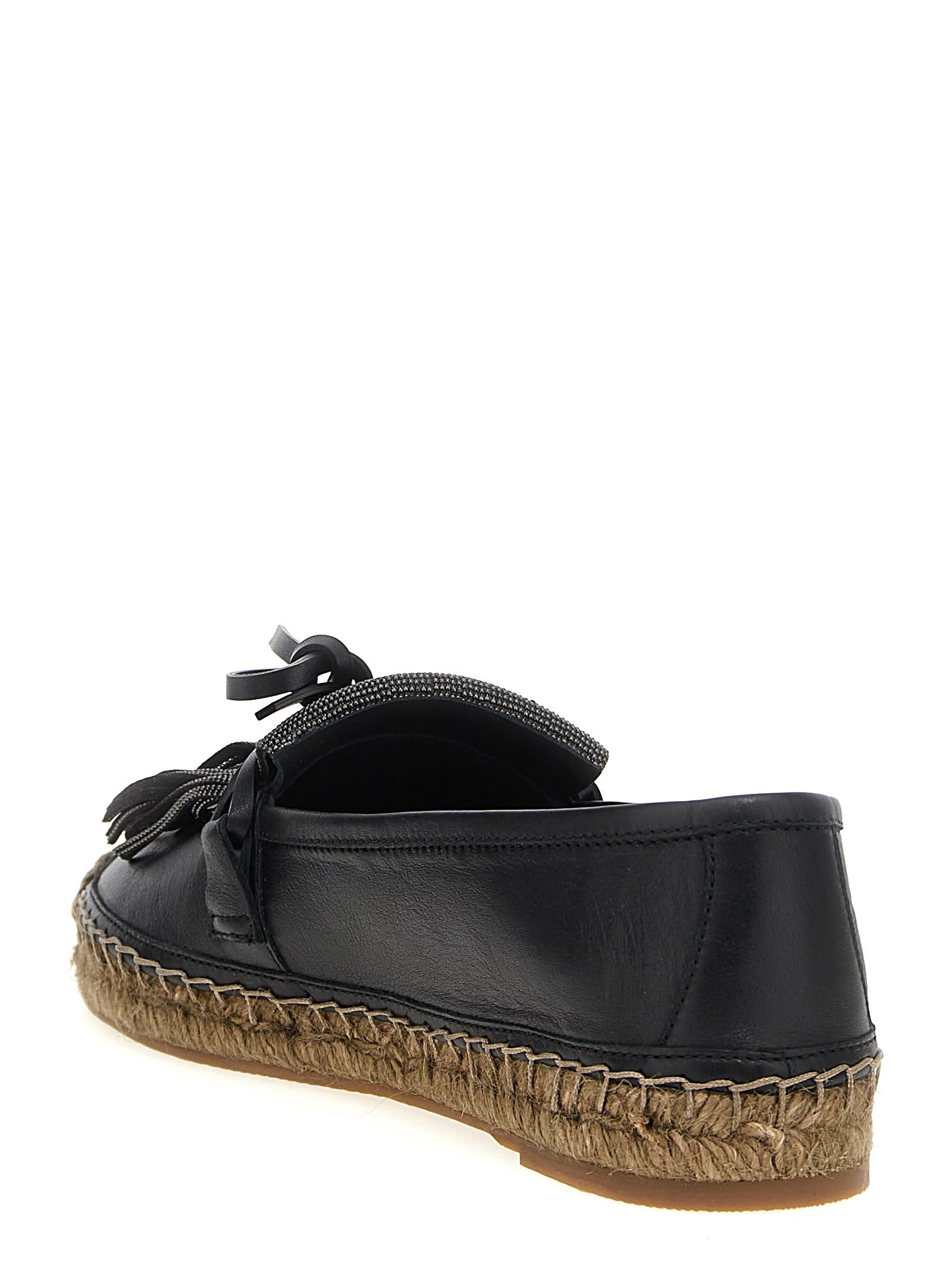 Brunello Cucinelli Black Fringed Espadrilles In Black