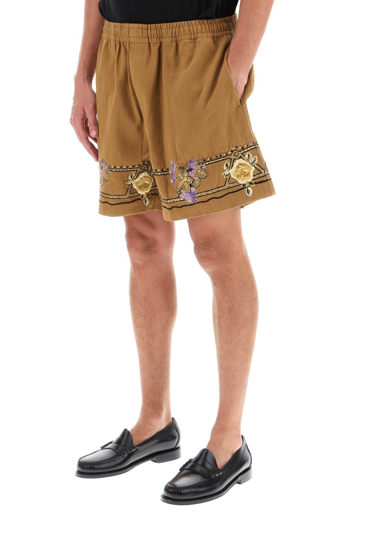 Shop Bode Autumn Royal Shorts With Floral Embroideries In Brown Multi (brown)
