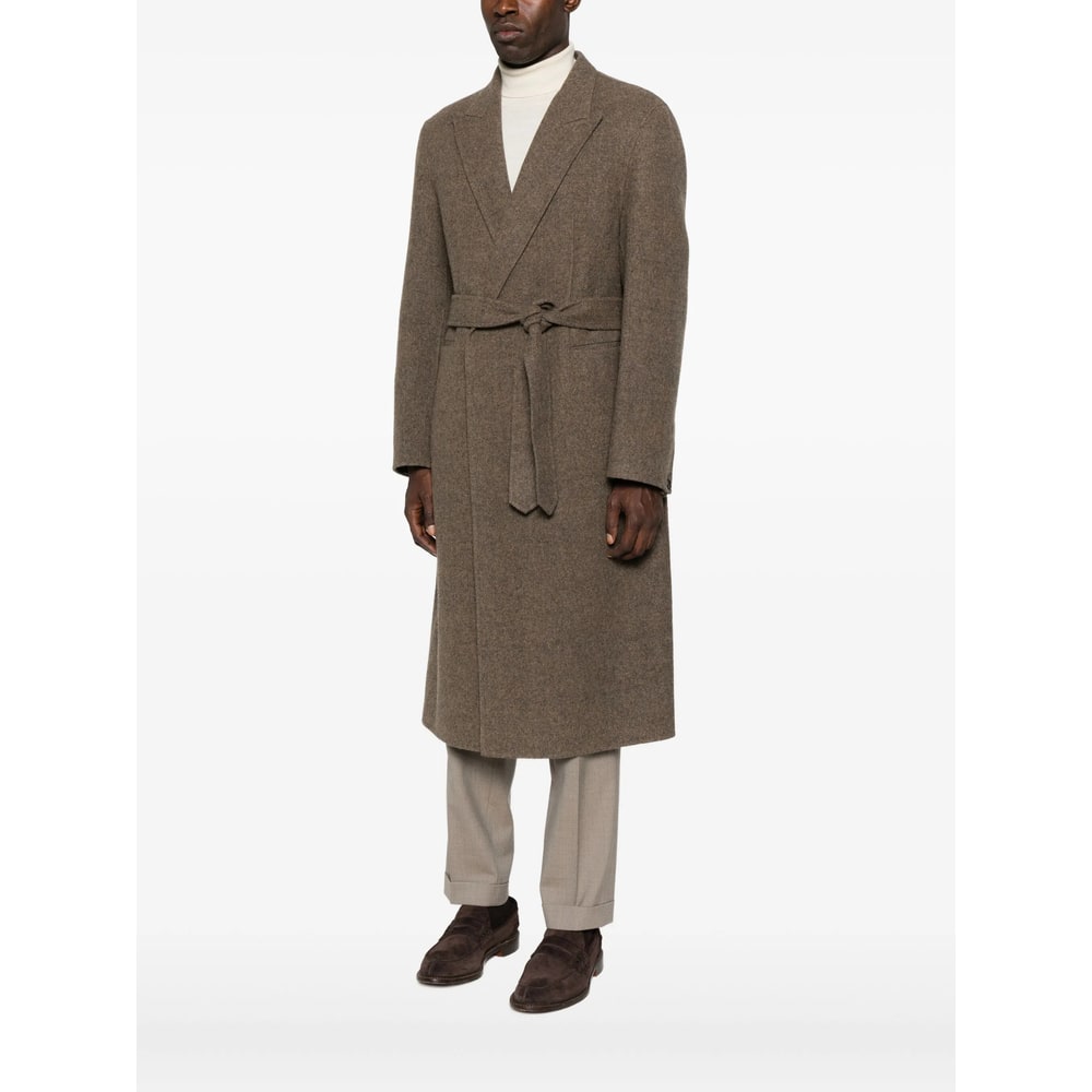 Tonywack Belted Wrap Coat In Brown