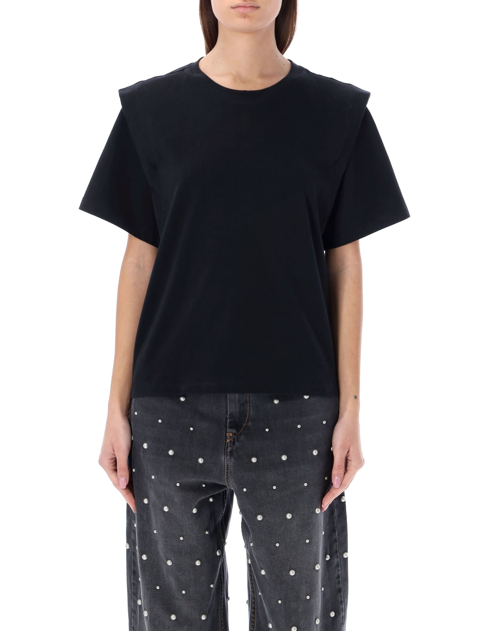 Isabel Marant Étoile Zelitos Shoulder Detail Crew Neck Top In Black
