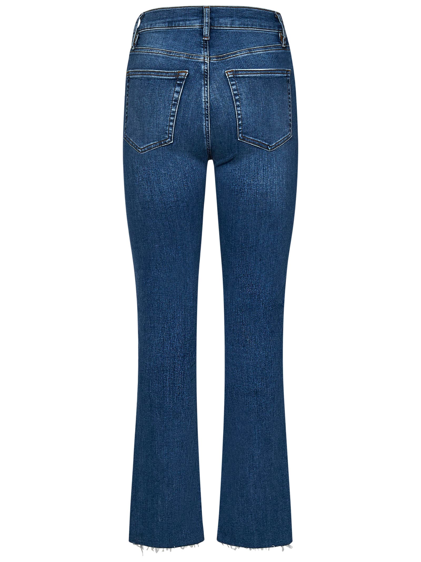 Shop Frame Denim Le High Straight Long Raw Fray Jeans In Blue