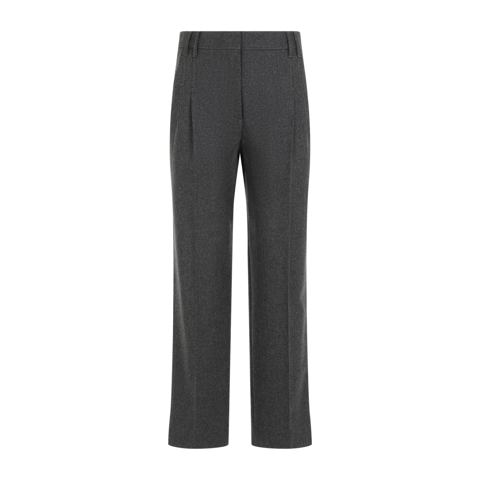 Shop Brunello Cucinelli Cropped Flannel Pants In Grigio Scuro