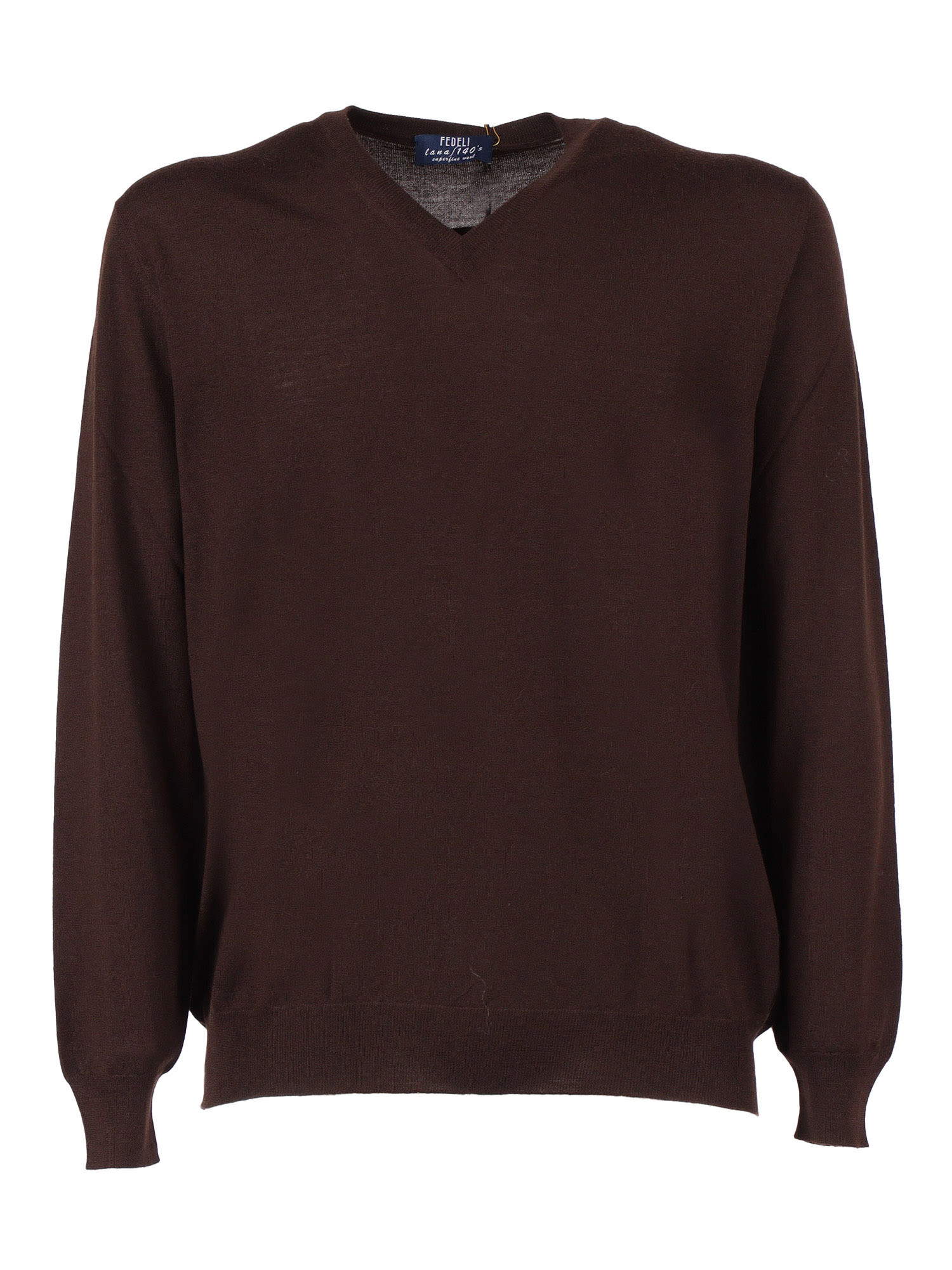Fedeli Fitted V-neck Knitted Sweater In Brown
