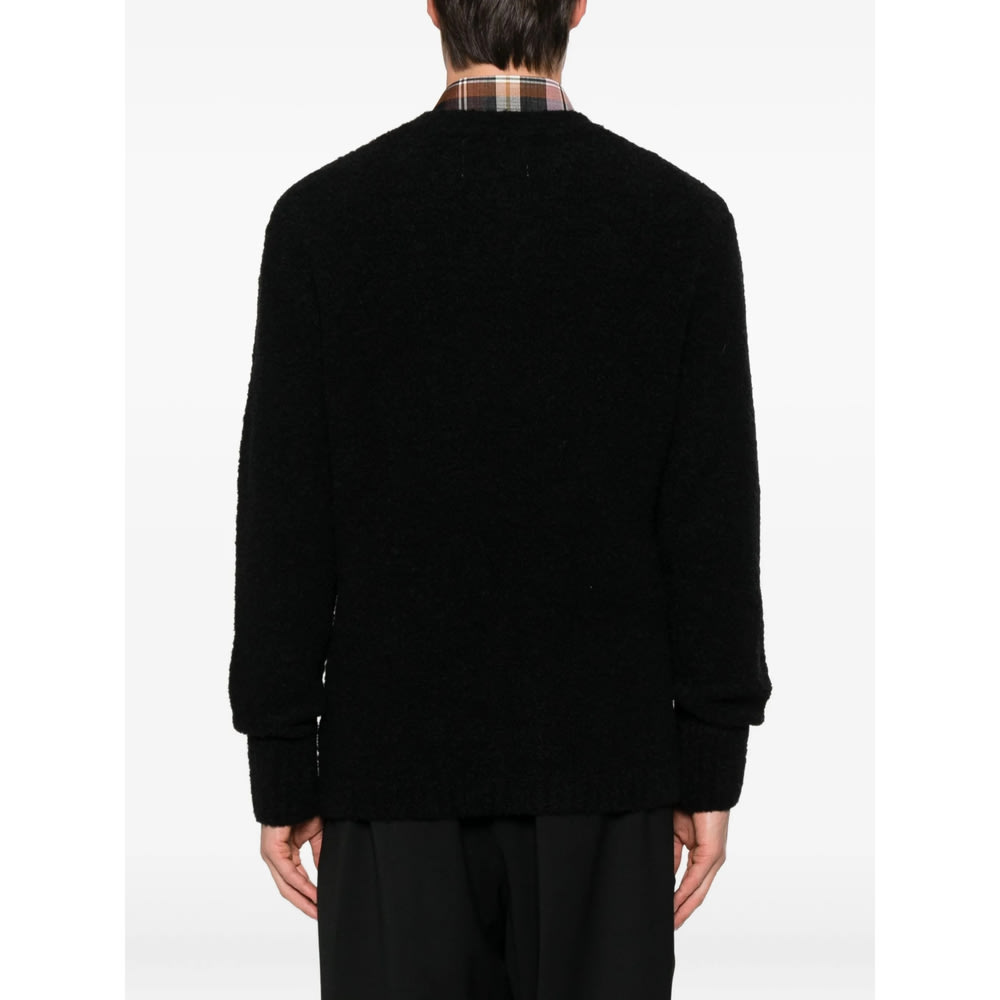 Seven Gauge Textured Black Crewneck Sweater With Relaxed Fit In Black