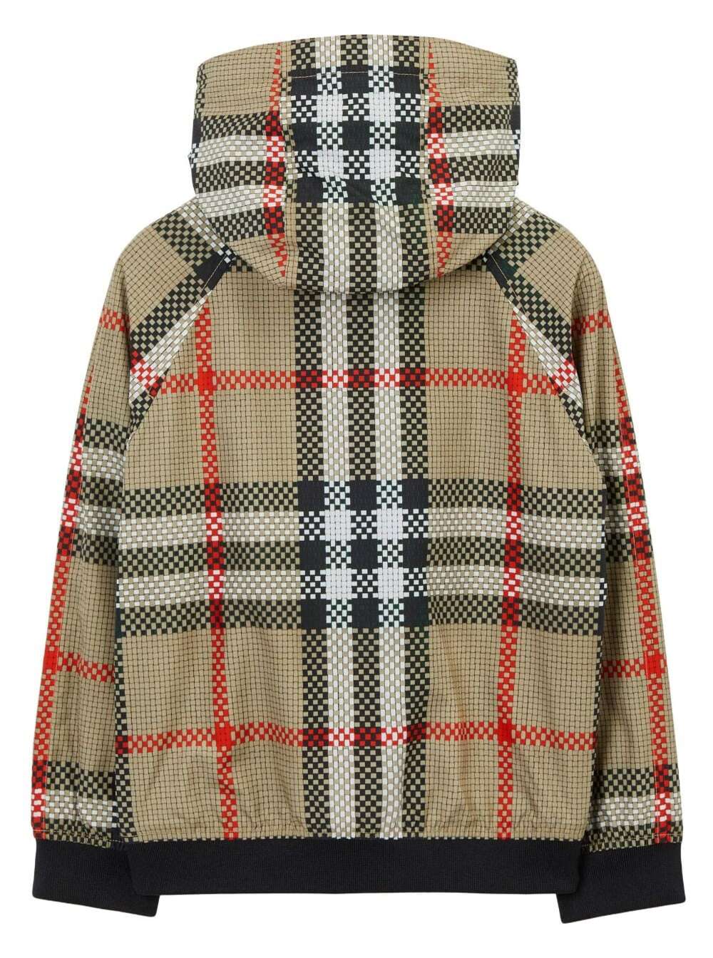 Shop Burberry Troy Beige Hooded Jacket With Vintage Check Print In Nylon Boy
