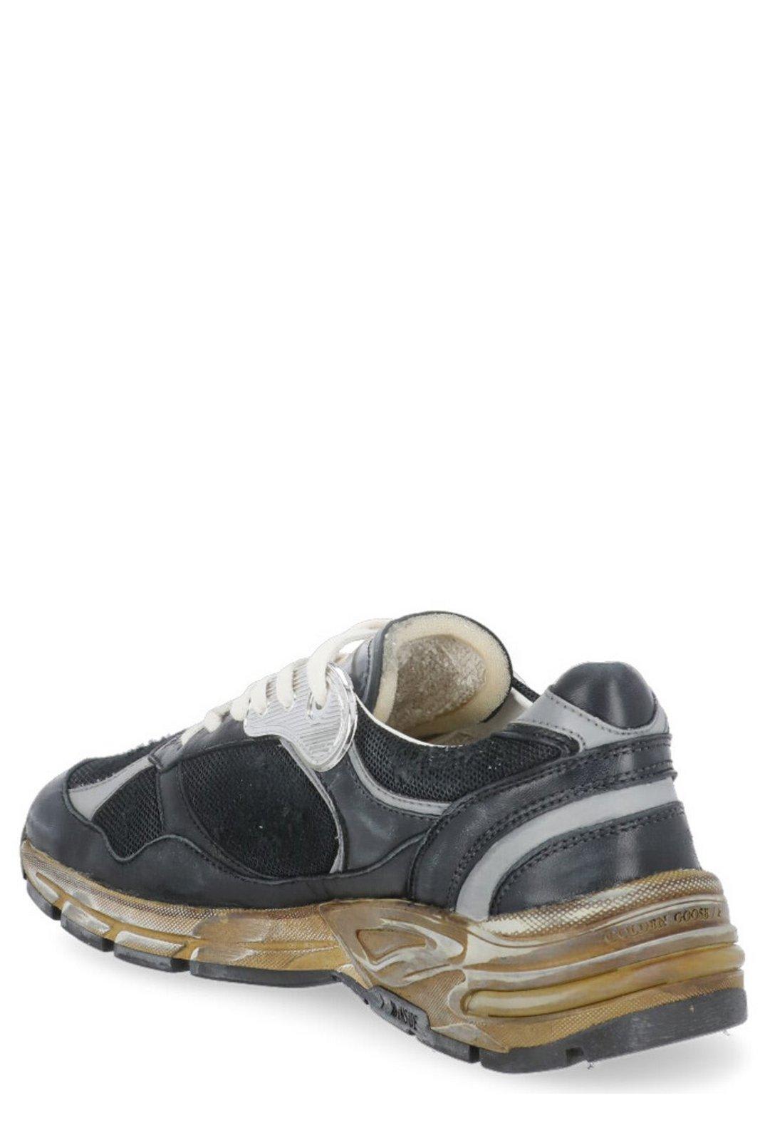 Golden Goose Running Dad Net And Nappa Upper Suede Star Shoes In Black/silver/ice