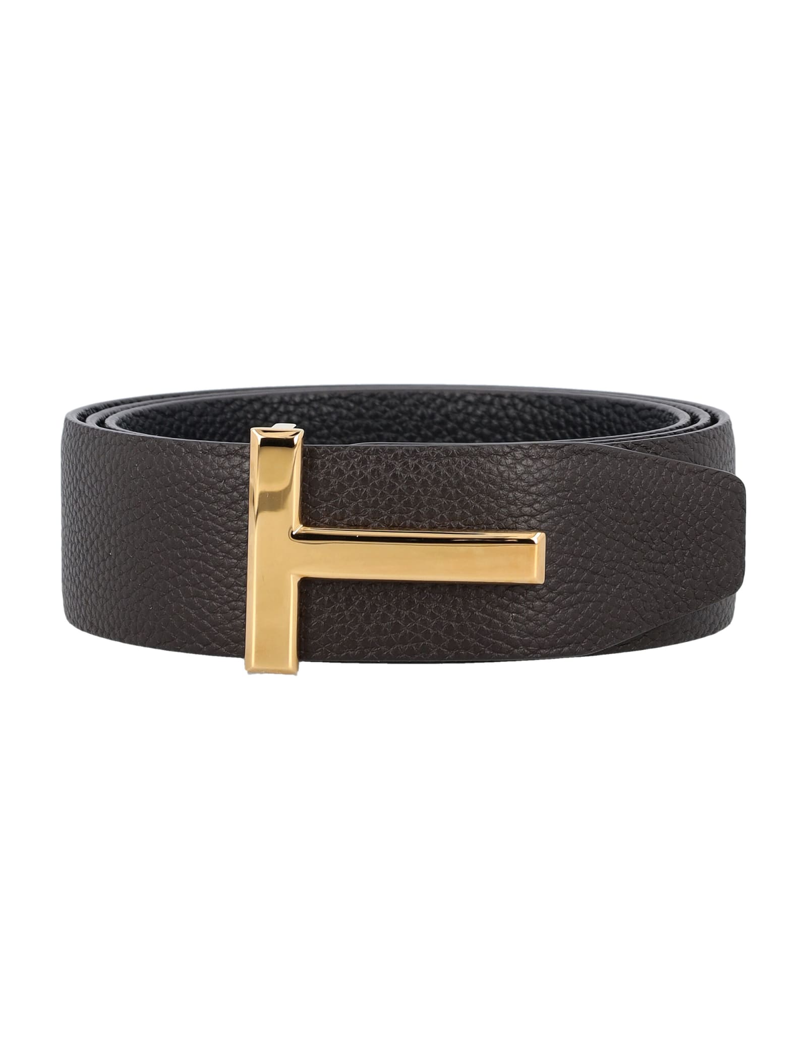 Shop Tom Ford Grain Leather Icon Belt In Brown Black Gold T