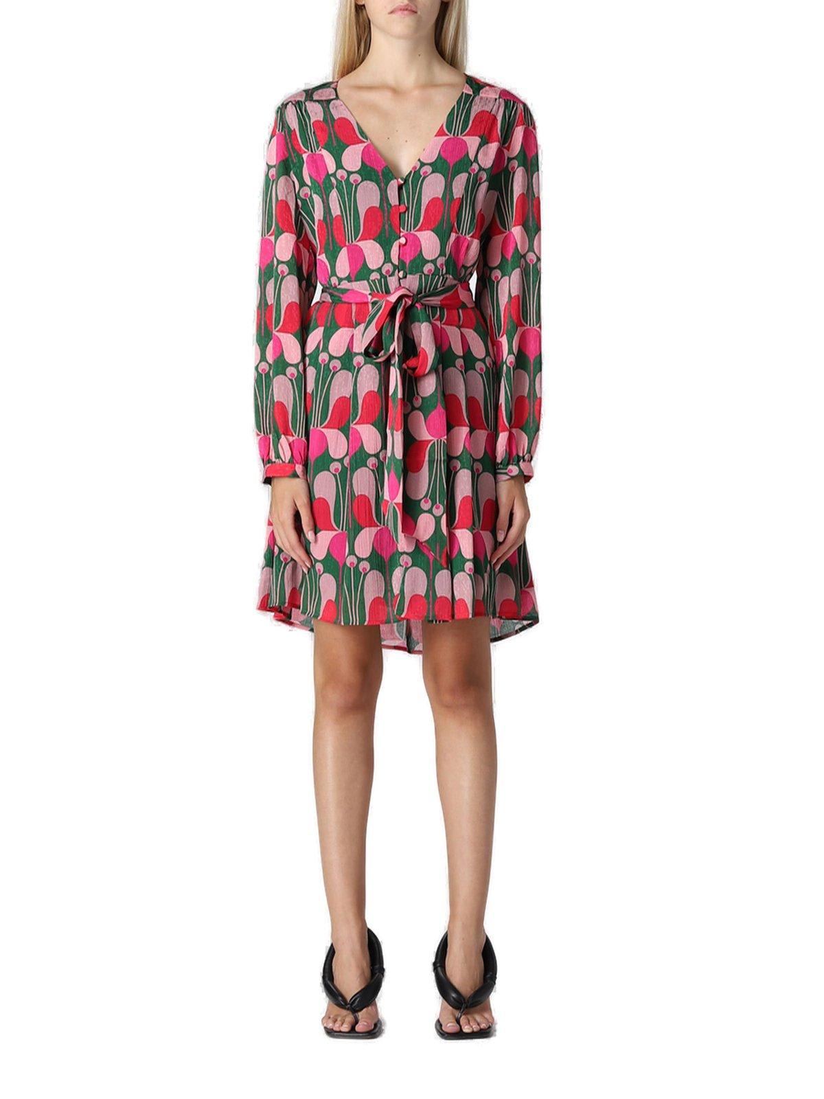 PINKO GRAPHIC-PRINTED A-LINE BELTED DRESS