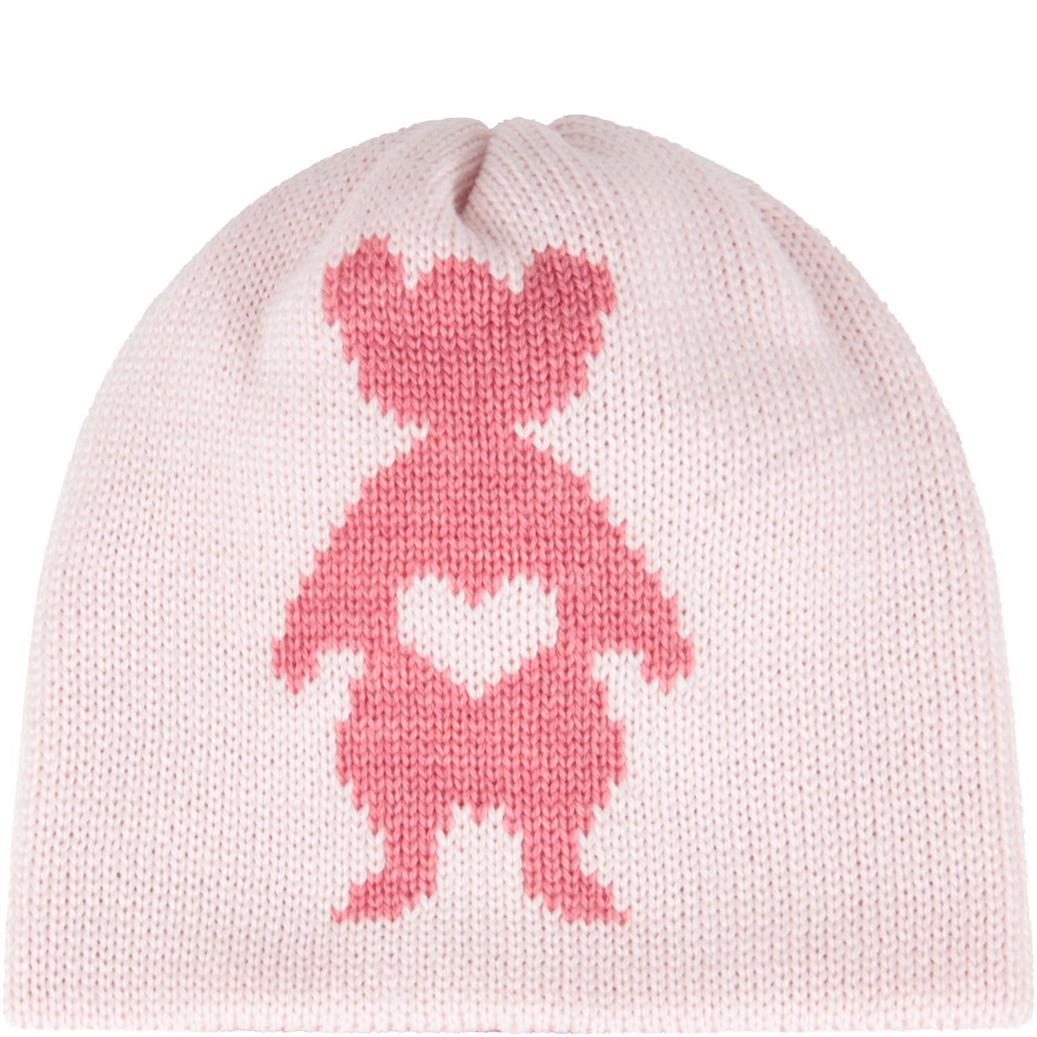 Little Bear Pink Hat For Baby Girl With Pink Peony Bear
