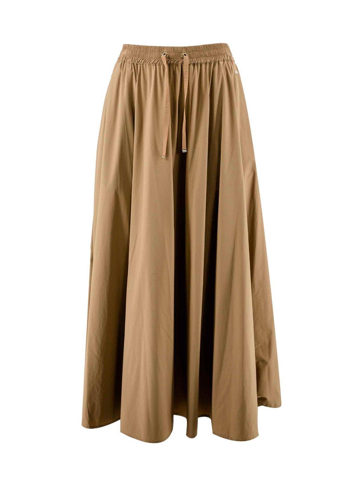 Shop Herno Elastic Waist Drawstring Midi Skirt In Brown