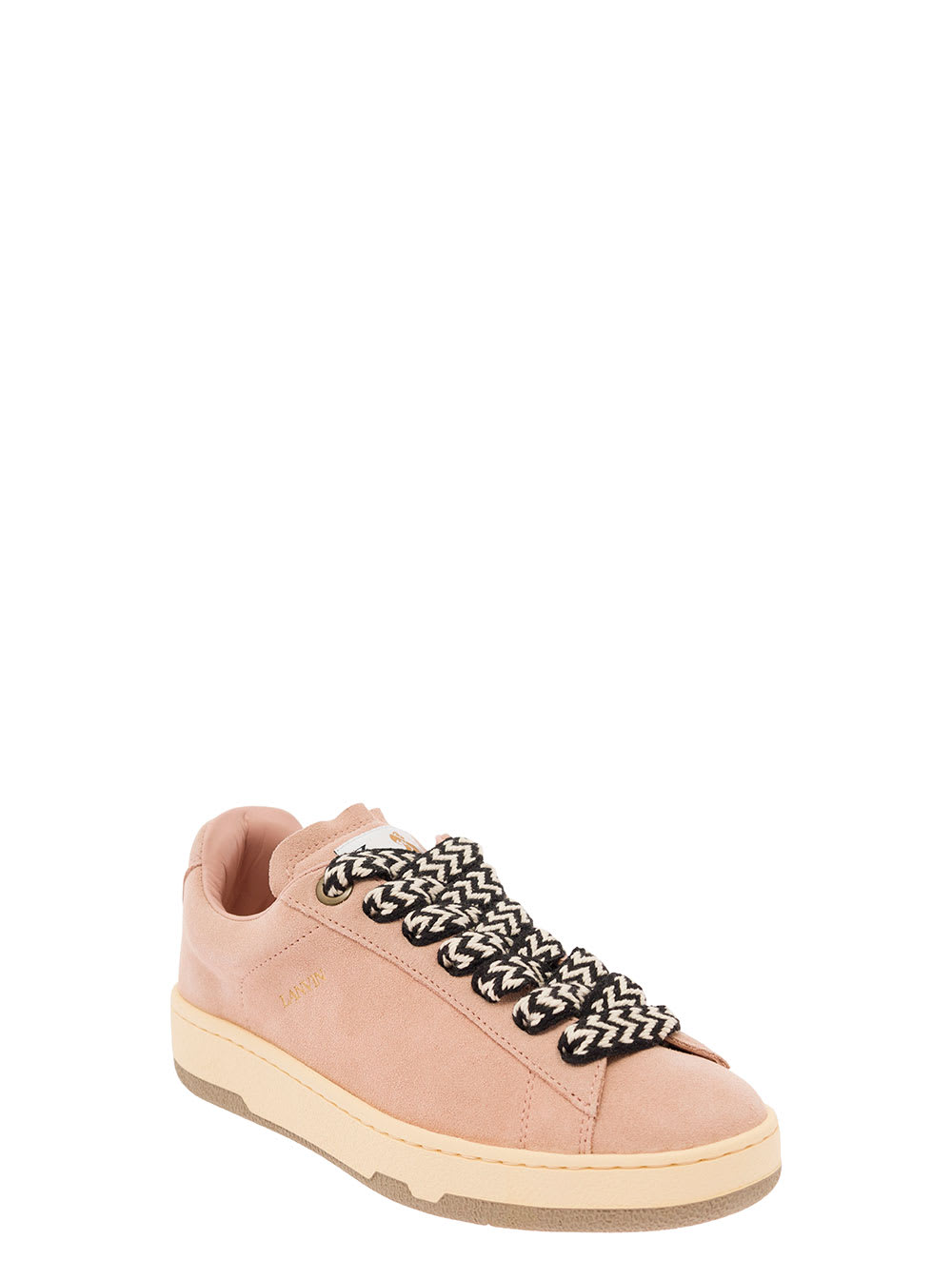 Shop Lanvin Lite Curb Pink Low Top Sneakers With Oversized Multicolor Laces In Suede Woman