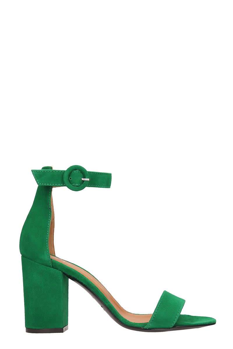 green suede sandals