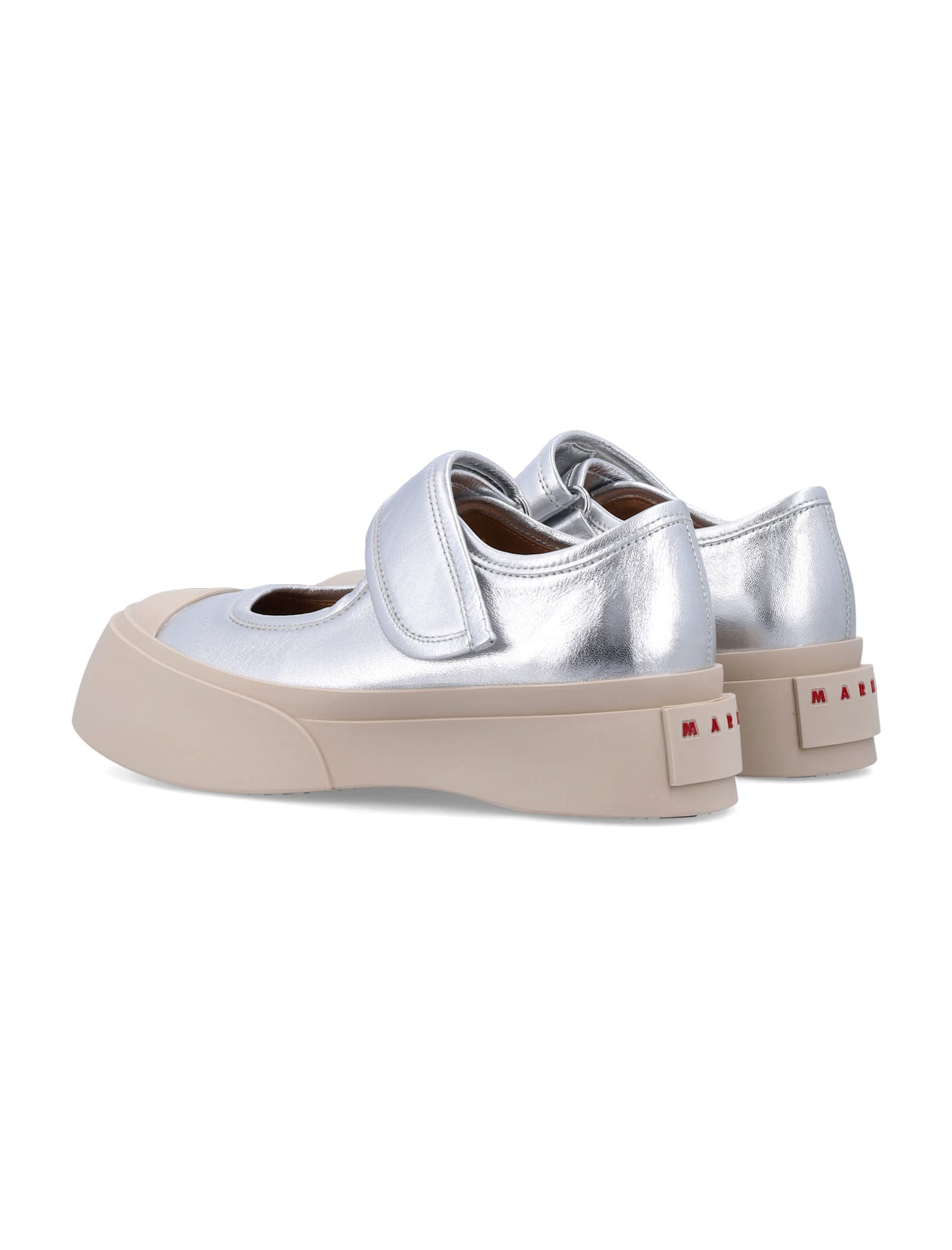 Marni Mary Jane Metallic Wrinkled Sneakers In Silver
