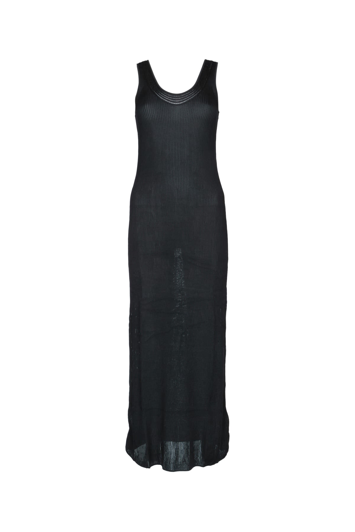 Calvin Klein Ribbed Texture Scoop Neckline Sleeveless Maxi Dress In Black